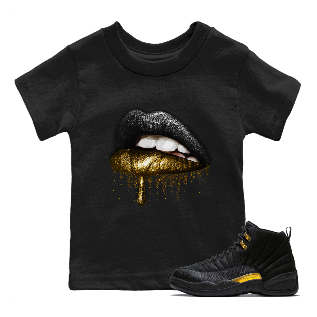 Jordan 12 Black Taxi Sneaker Matching T-Shirt Dripping Lips Sneaker Tees Jordan 12 Black Taxi Sneaker Release Tees Kids Shirts