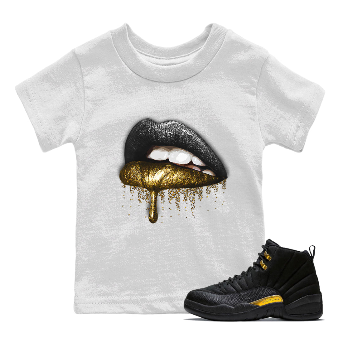 Jordan 12 Black Taxi Sneaker Matching T-Shirt Dripping Lips Sneaker Tees Jordan 12 Black Taxi Sneaker Release Tees Kids Shirts