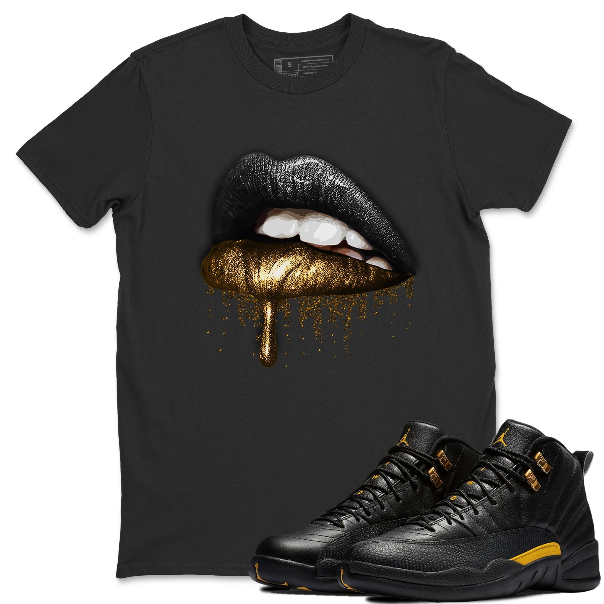 Jordan 12 Black Taxi Sneaker Matching T-Shirt Dripping Lips Sneaker Tees Jordan 12 Black Taxi Sneaker Release Tees Crew Neck Tees