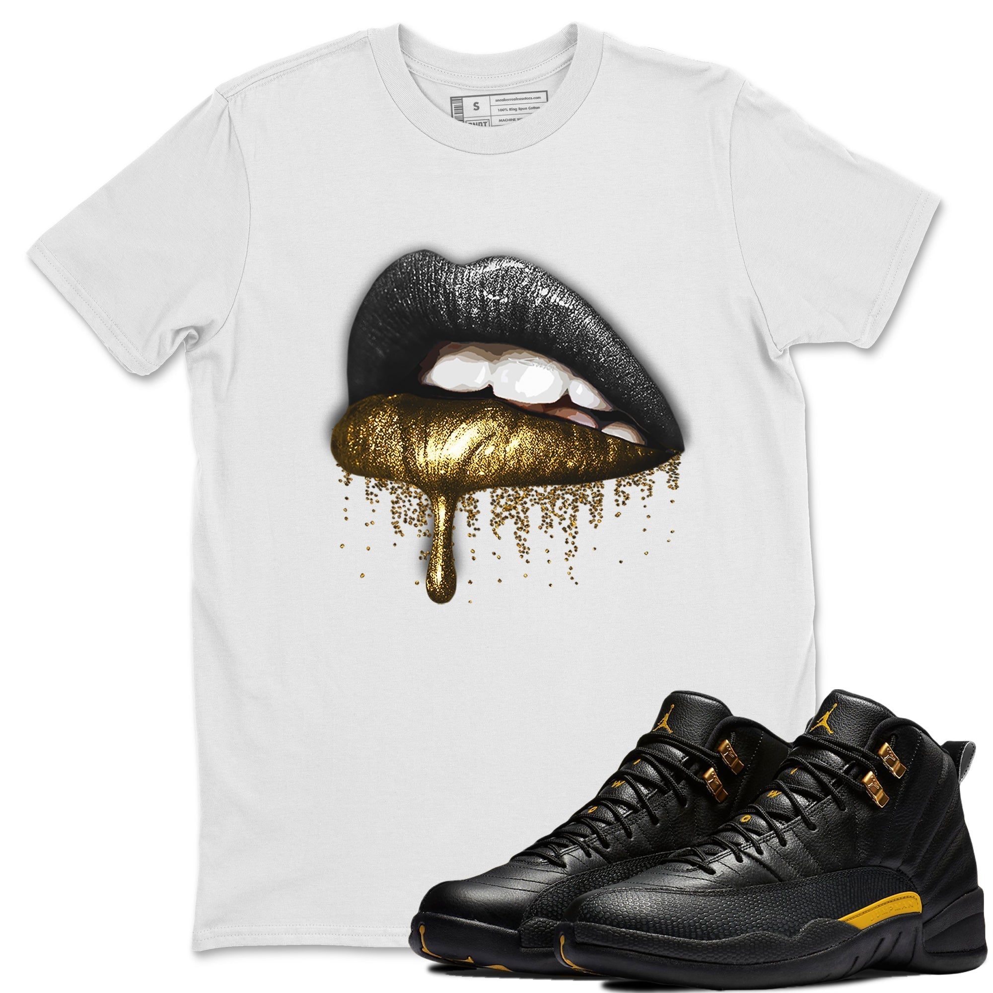 Jordan 12 Black Taxi Sneaker Matching T-Shirt Dripping Lips Sneaker Tees Jordan 12 Black Taxi Sneaker Release Tees Crew Neck Tees