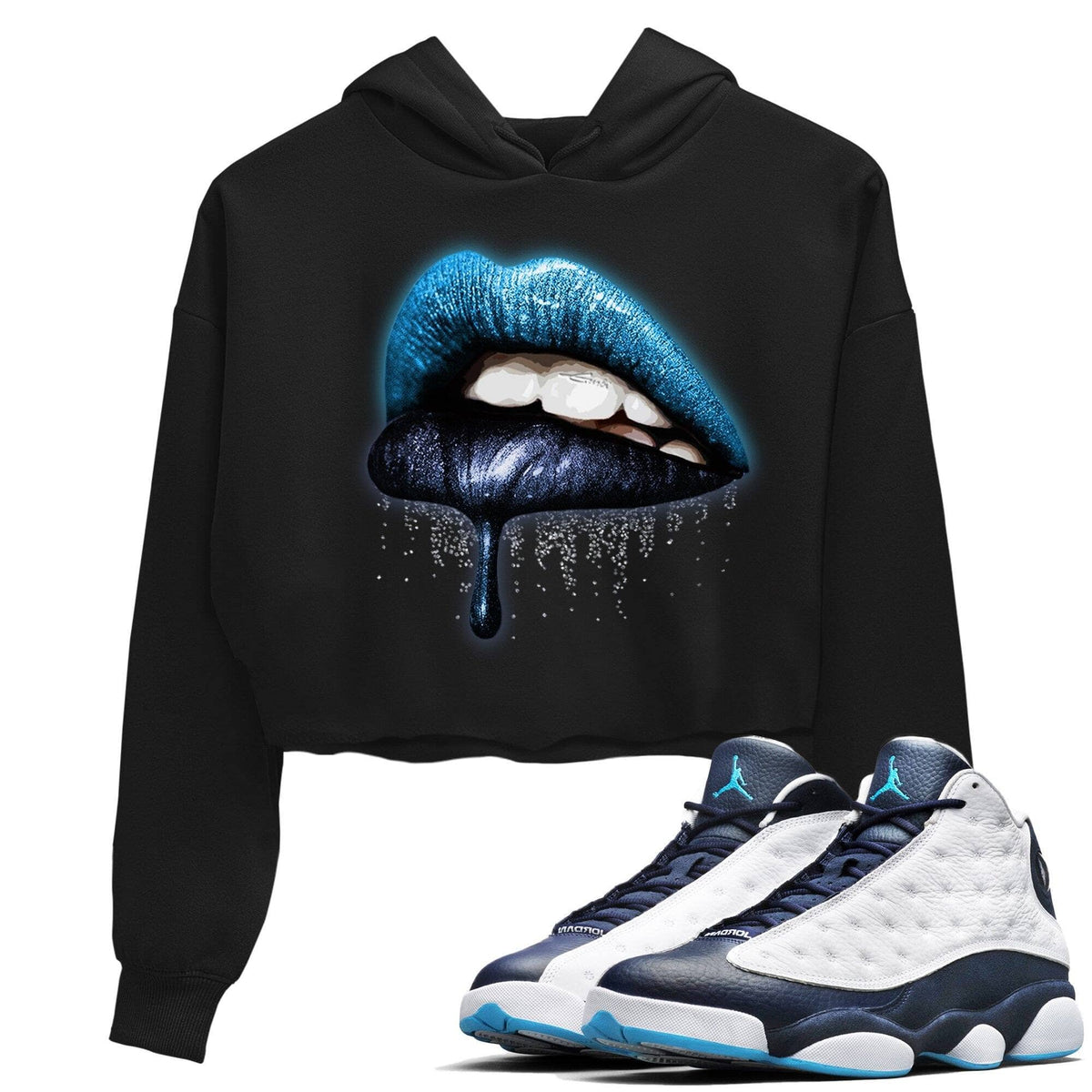 Jordan 13 Obsidian Sneaker Matching T-Shirt Dripping Lips Sneaker Tees Jordan 13 Obsidian Sneaker Release Tees Women's Shirts