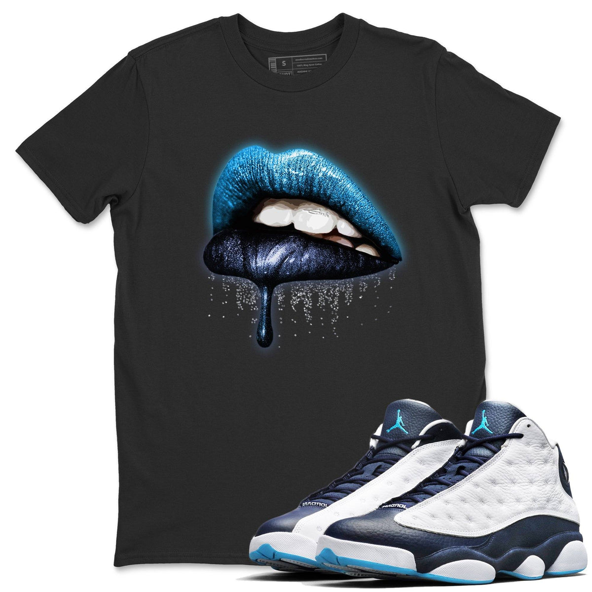 Jordan 13 Obsidian Shirt To Match Jordans Dripping Lips Sneaker Tees Jordan 13 Obsidian Drip Gear Zone Sneaker Matching Clothing Unisex Shirts