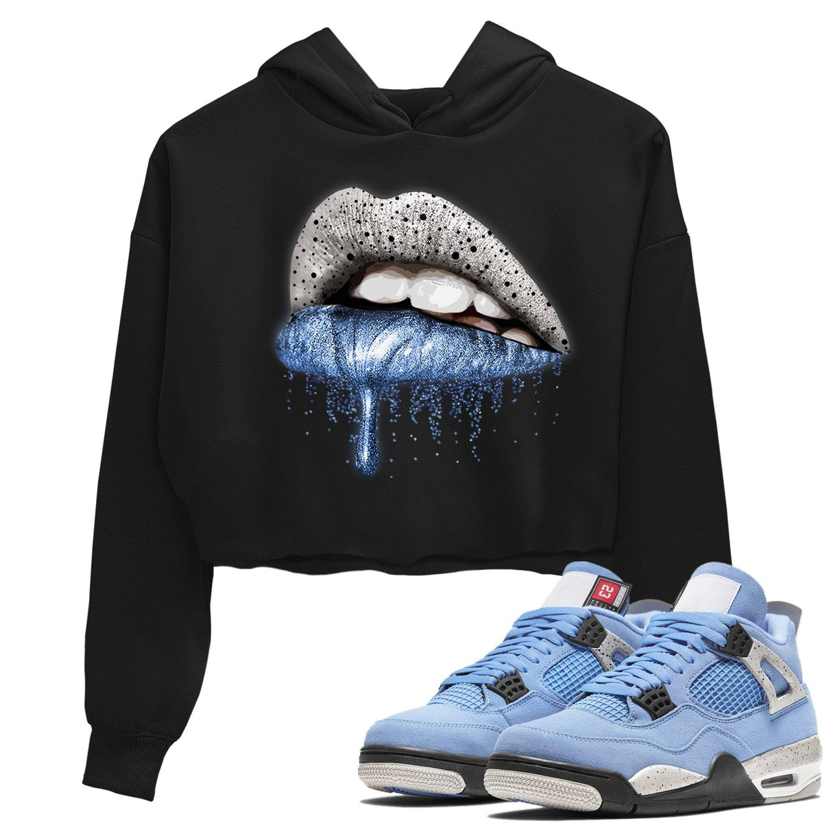 Jordan 4 University Blue Sneaker Matching T-Shirt Dripping Lips Sneaker Tees Jordan 4 University Blue Sneaker Release Tees Women's Shirts