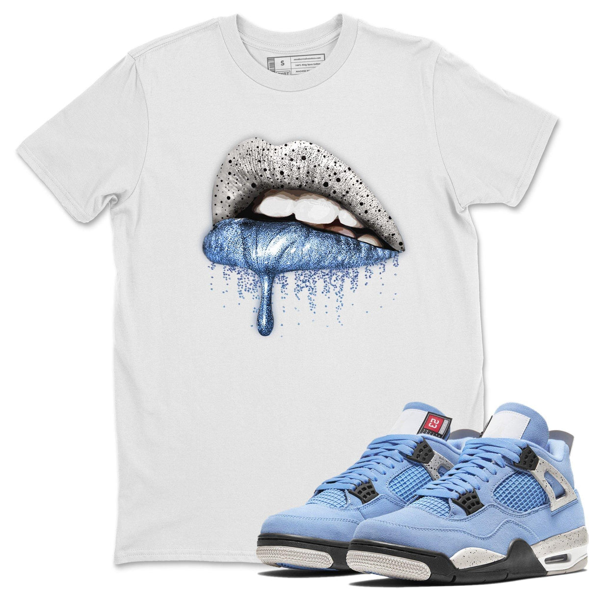 Jordan 4 University Blue Shirt To Match Jordans Dripping Lips Sneaker Tees Jordan 4 University Blue Drip Gear Zone Sneaker Matching Clothing Unisex Shirts