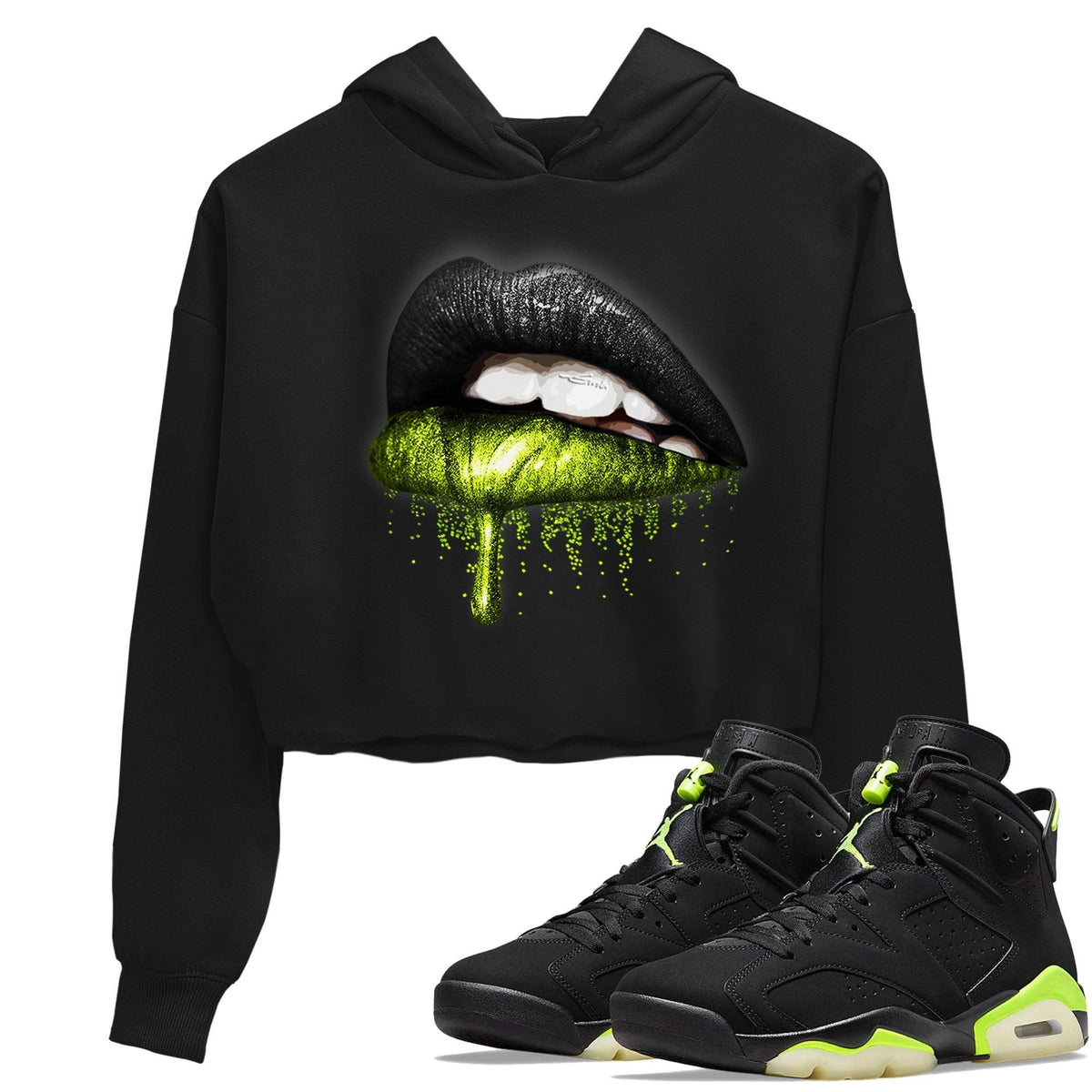 Jordan 6 Electric Green Sneaker Matching T-Shirt Dripping Lips Sneaker Tees Jordan 6 Electric Green Sneaker Release Tees Women's Shirts