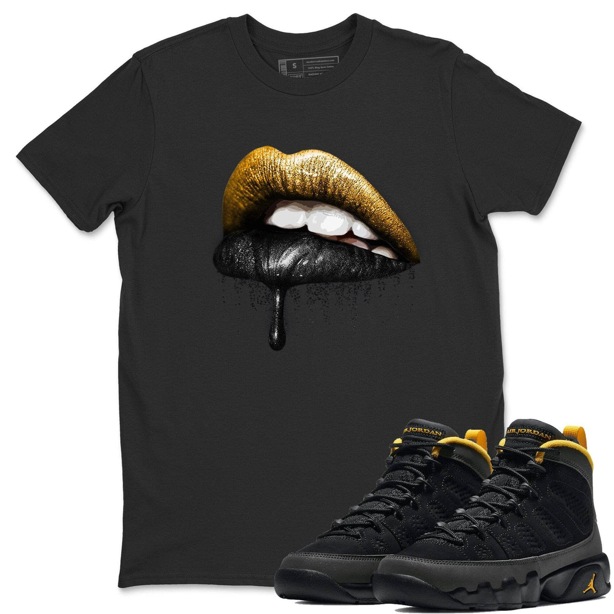 Jordan 9 University Gold Shirt To Match Jordans Dripping Lips Sneaker Tees Jordan 9 University Gold Drip Gear Zone Sneaker Matching Clothing Unisex Shirts