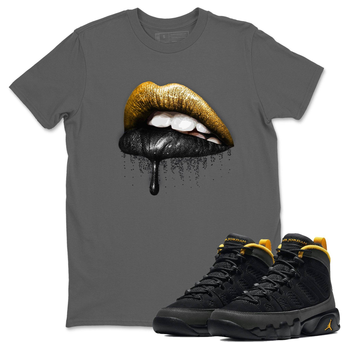 Jordan 9 University Gold Shirt To Match Jordans Dripping Lips Sneaker Tees Jordan 9 University Gold Drip Gear Zone Sneaker Matching Clothing Unisex Shirts