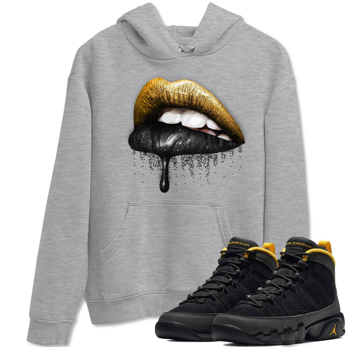 Jordan 9 University Gold Shirt To Match Jordans Dripping Lips Sneaker Tees Jordan 9 University Gold Drip Gear Zone Sneaker Matching Clothing Unisex Shirts
