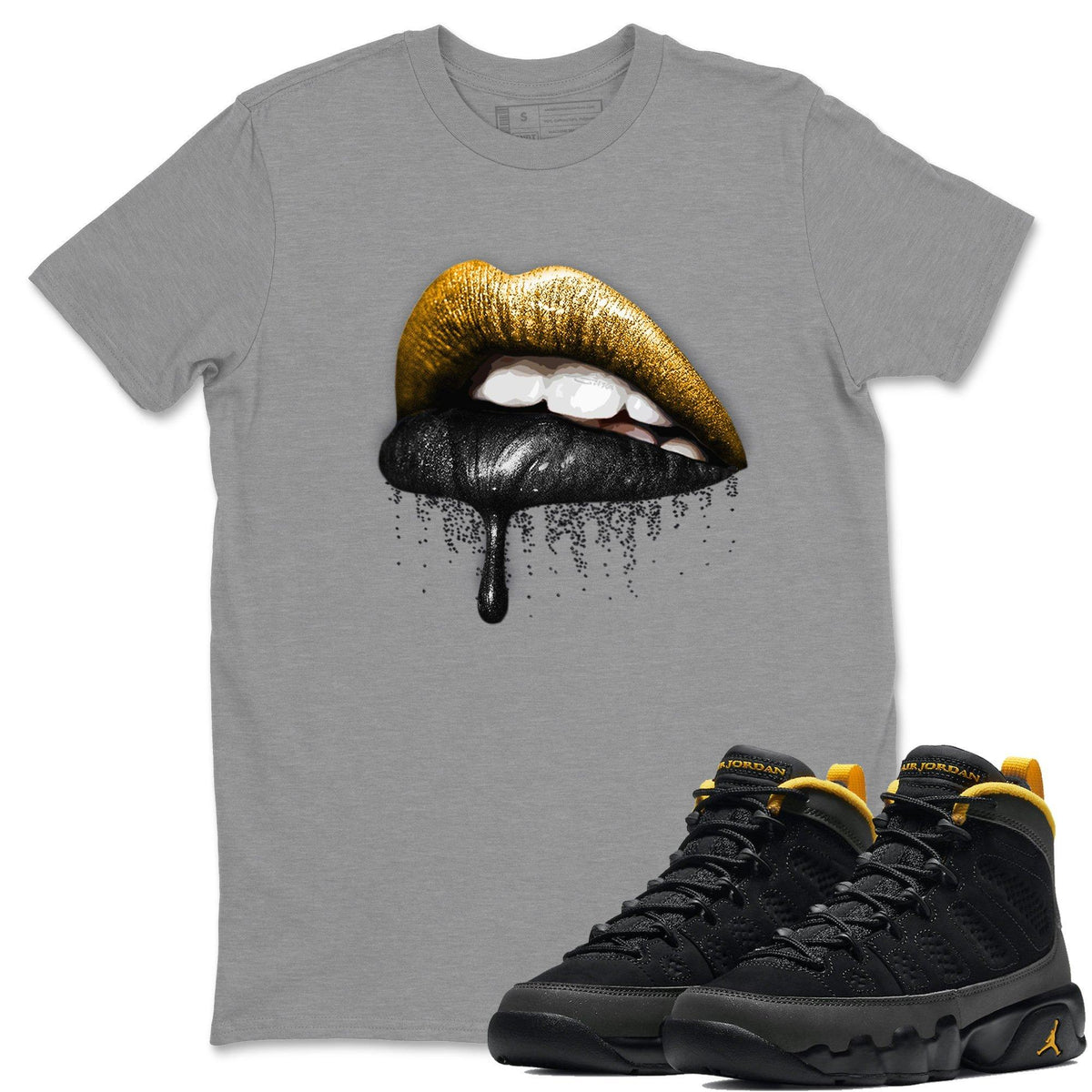 Jordan 9 University Gold Shirt To Match Jordans Dripping Lips Sneaker Tees Jordan 9 University Gold Drip Gear Zone Sneaker Matching Clothing Unisex Shirts