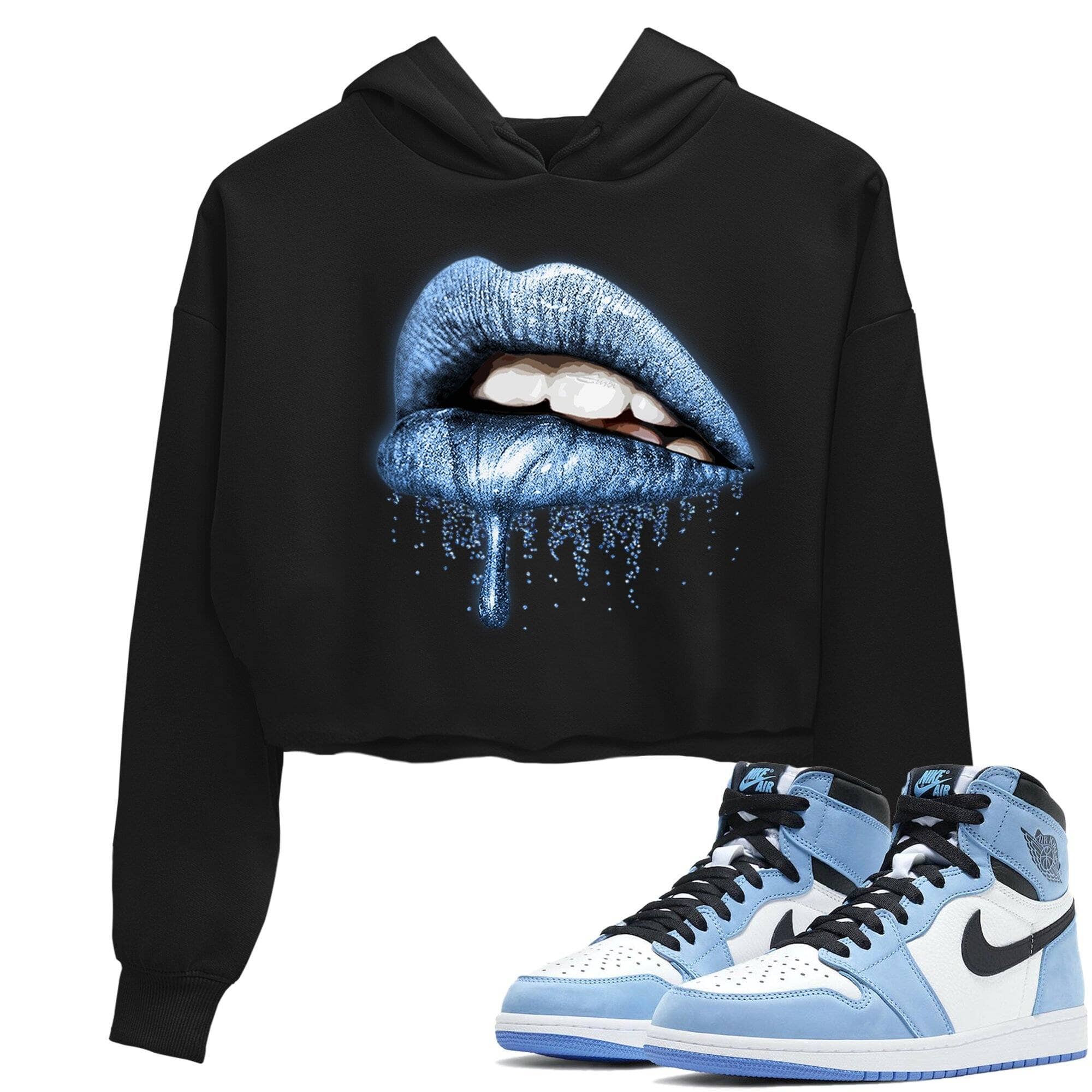 Jordan 1 University Blue Sneaker Matching T-Shirt Dripping Lips Sneaker Tees Jordan 1 University Blue Sneaker Release Tees Women's Shirts