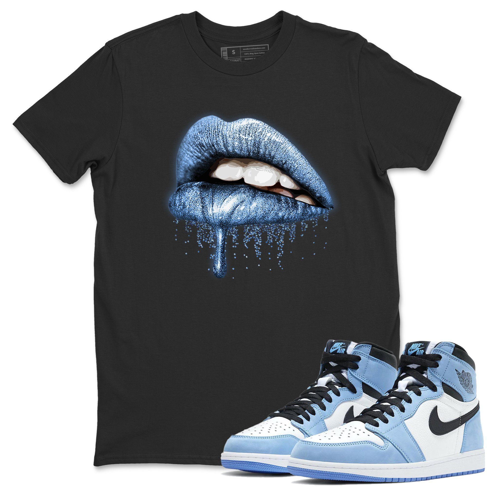 Jordan 1 University Blue Shirt To Match Jordans Dripping Lips Sneaker Tees Jordan 1 University Blue Drip Gear Zone Sneaker Matching Clothing Unisex Shirts