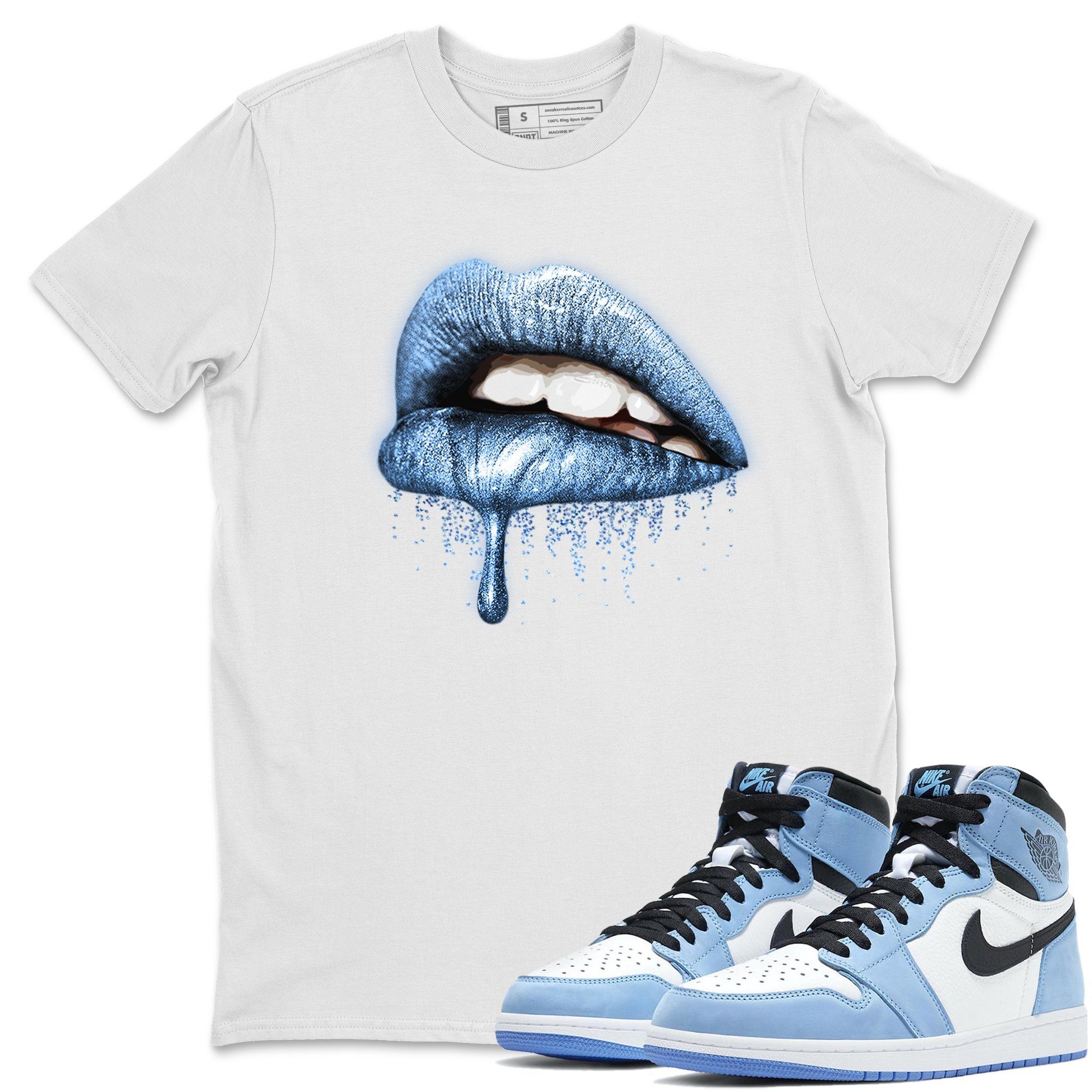 Jordan 1 University Blue Shirt To Match Jordans Dripping Lips Sneaker Tees Jordan 1 University Blue Drip Gear Zone Sneaker Matching Clothing Unisex Shirts