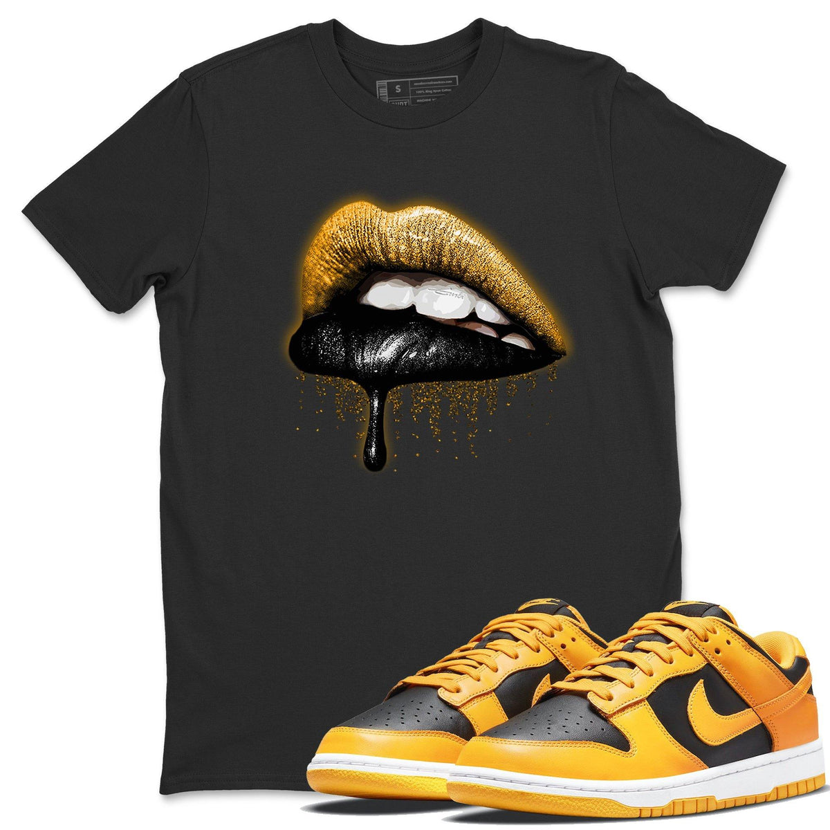 Dunk Championship Goldenrod Sneaker Match Tees Dripping Lips Sneaker Tees Dunk Championship Goldenrod Jordan to match sneaker T-Shirt Crew Neck Shirts