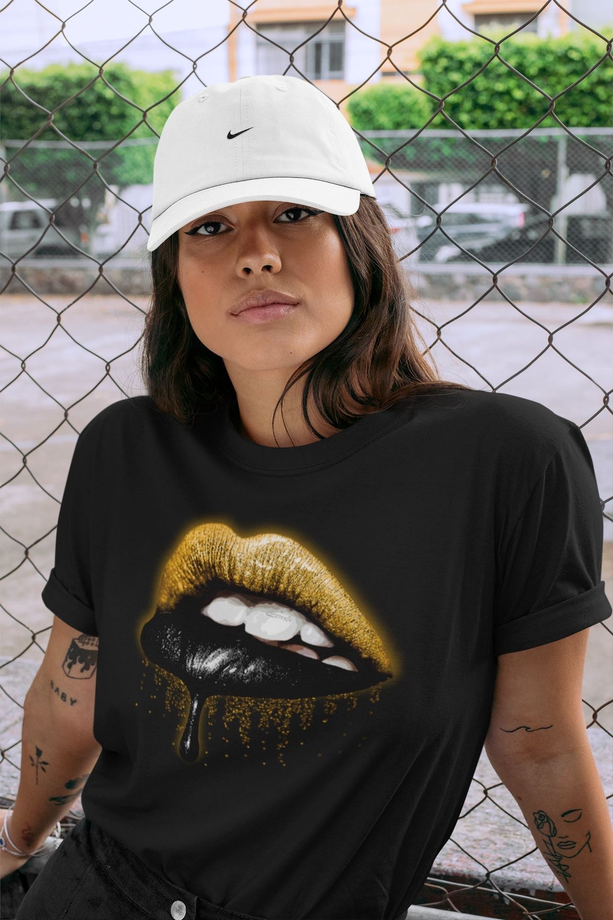 Dunk Championship Goldenrod Sneaker Match Tees Dripping Lips Sneaker Tees Dunk Championship Goldenrod Jordan to match sneaker T-Shirt Crew Neck Shirts