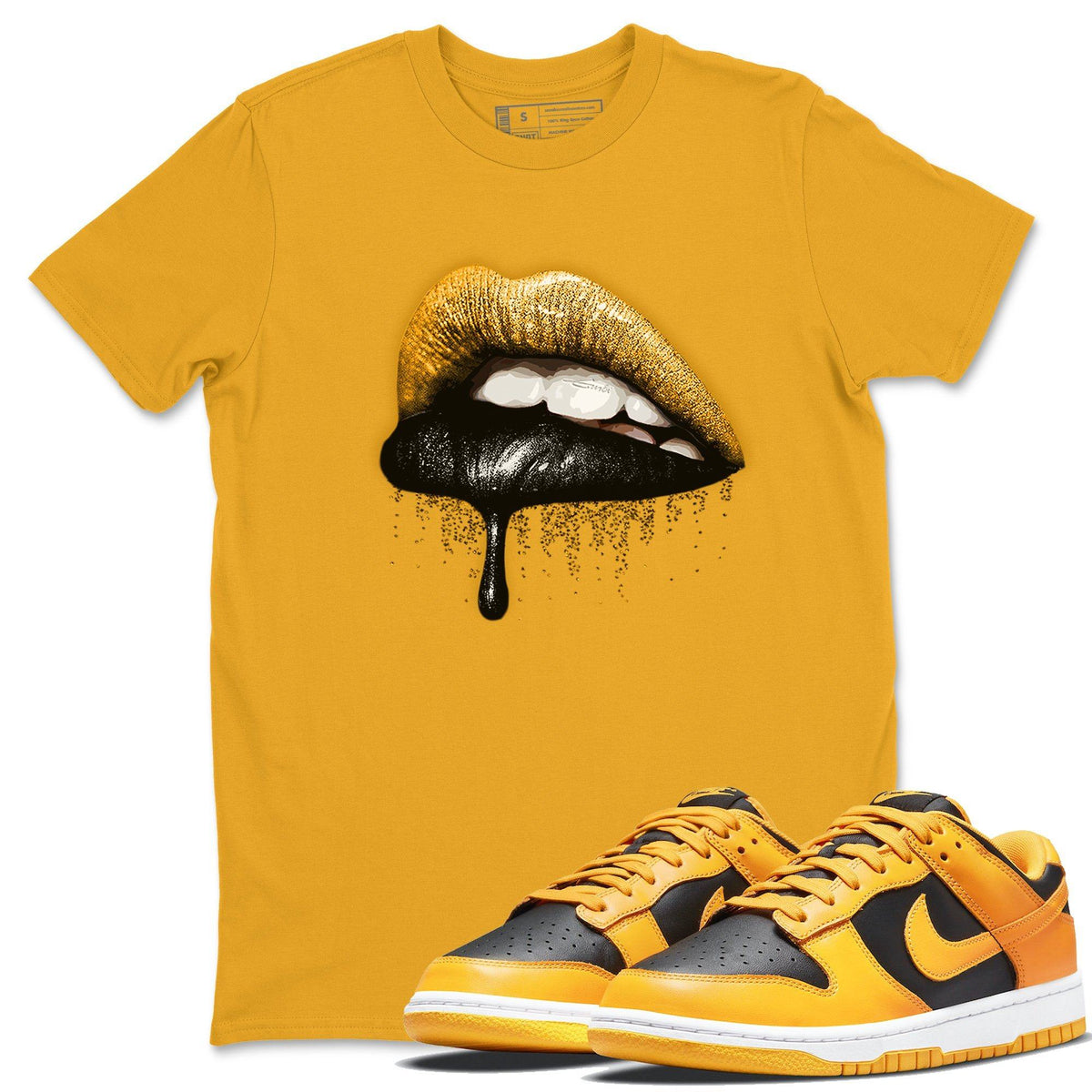 Dunk Championship Goldenrod Sneaker Match Tees Dripping Lips Sneaker Tees Dunk Championship Goldenrod Jordan to match sneaker T-Shirt Crew Neck Shirts