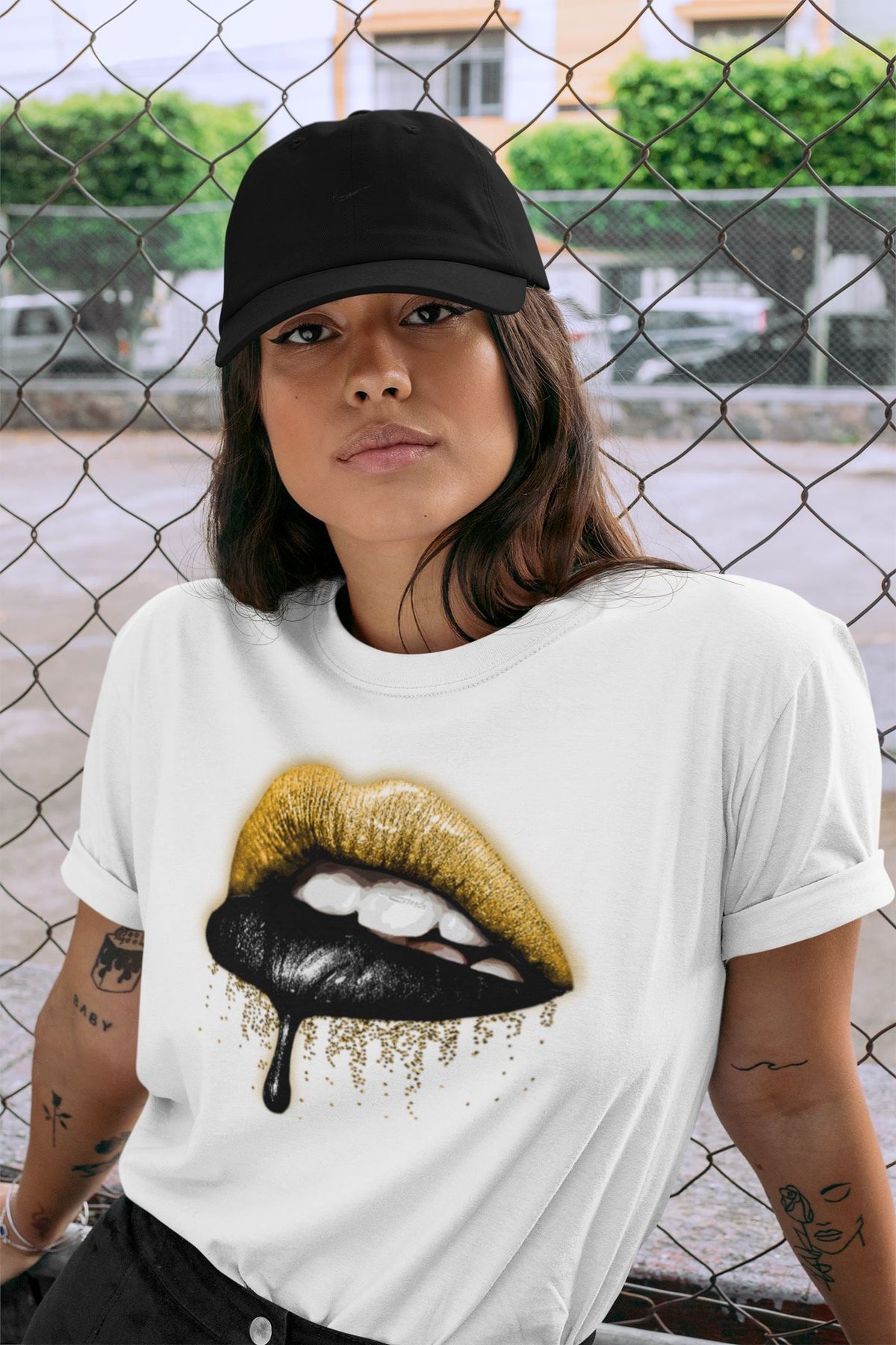 Dunk Championship Goldenrod Sneaker Match Tees Dripping Lips Sneaker Tees Dunk Championship Goldenrod Jordan to match sneaker T-Shirt Crew Neck Shirts