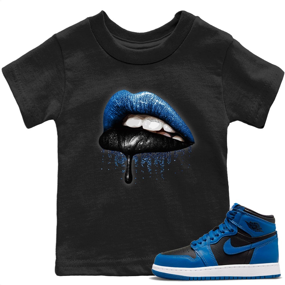 Jordan 1 Dark Marina Blue Sneaker Matching T-Shirt Dripping Lips Sneaker Tees Jordan 1 Dark Marina Blue Sneaker Release Tees Kids Shirts