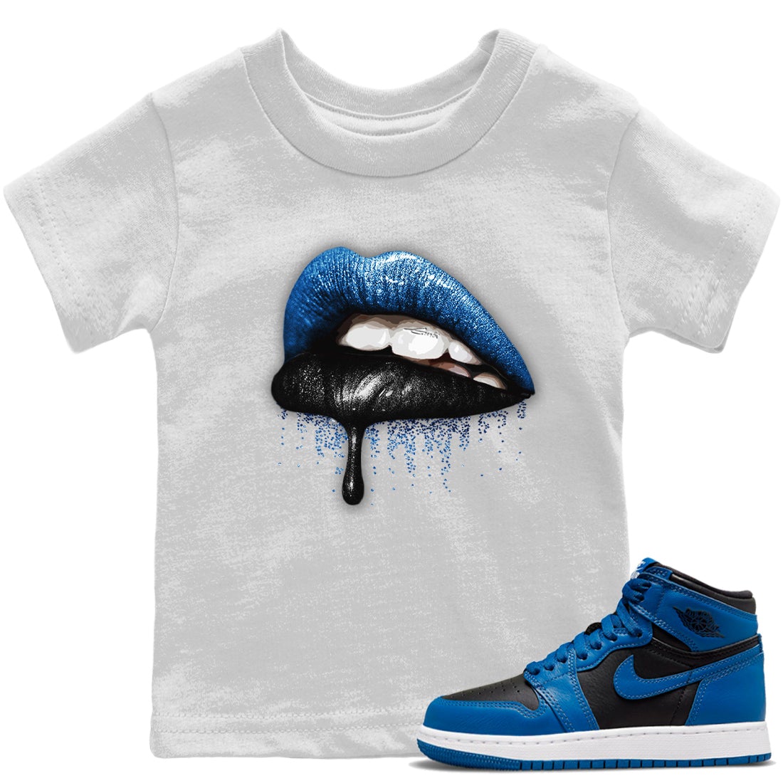 Jordan 1 Dark Marina Blue Sneaker Matching T-Shirt Dripping Lips Sneaker Tees Jordan 1 Dark Marina Blue Sneaker Release Tees Kids Shirts