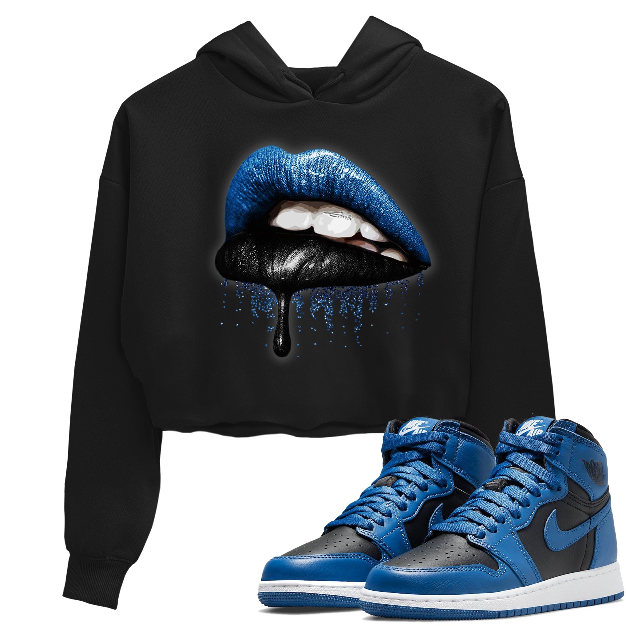 Jordan 1 Dark Marina Blue Sneaker Matching T-Shirt Dripping Lips Sneaker Tees Jordan 1 Dark Marina Blue Sneaker Release Tees Women's Shirts