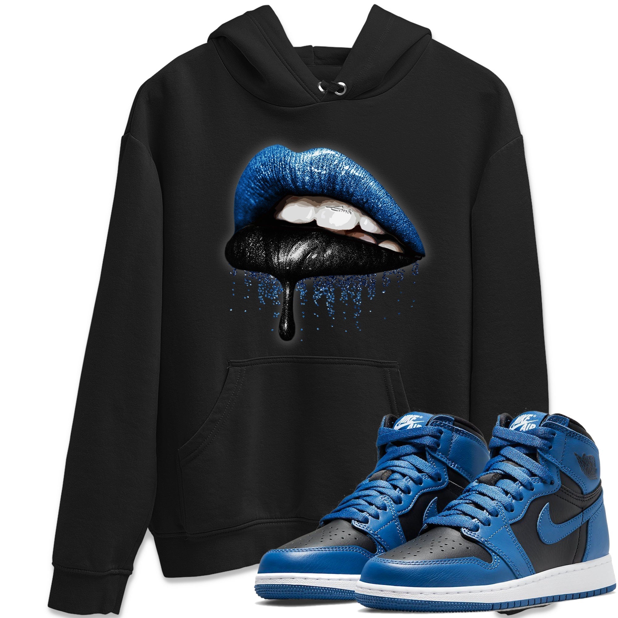 Jordan 1 Dark Marina Blue Sneaker Matching T-Shirt Dripping Lips Sneaker Tees Jordan 1 Dark Marina Blue Sneaker Release Tees Crew Neck Tees