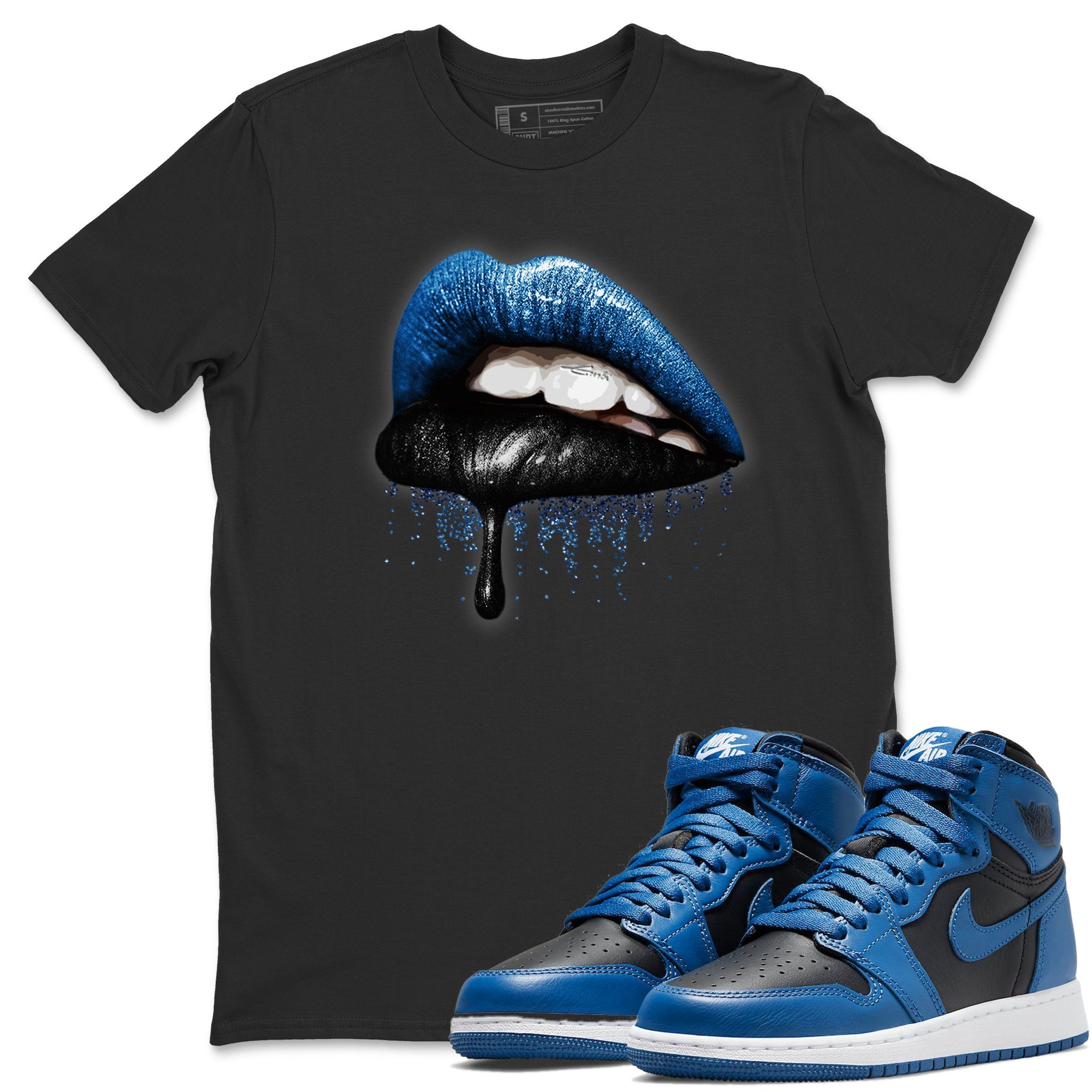 Jordan 1 Dark Marina Blue Sneaker Matching T-Shirt Dripping Lips Sneaker Tees Jordan 1 Dark Marina Blue Sneaker Release Tees Crew Neck Tees