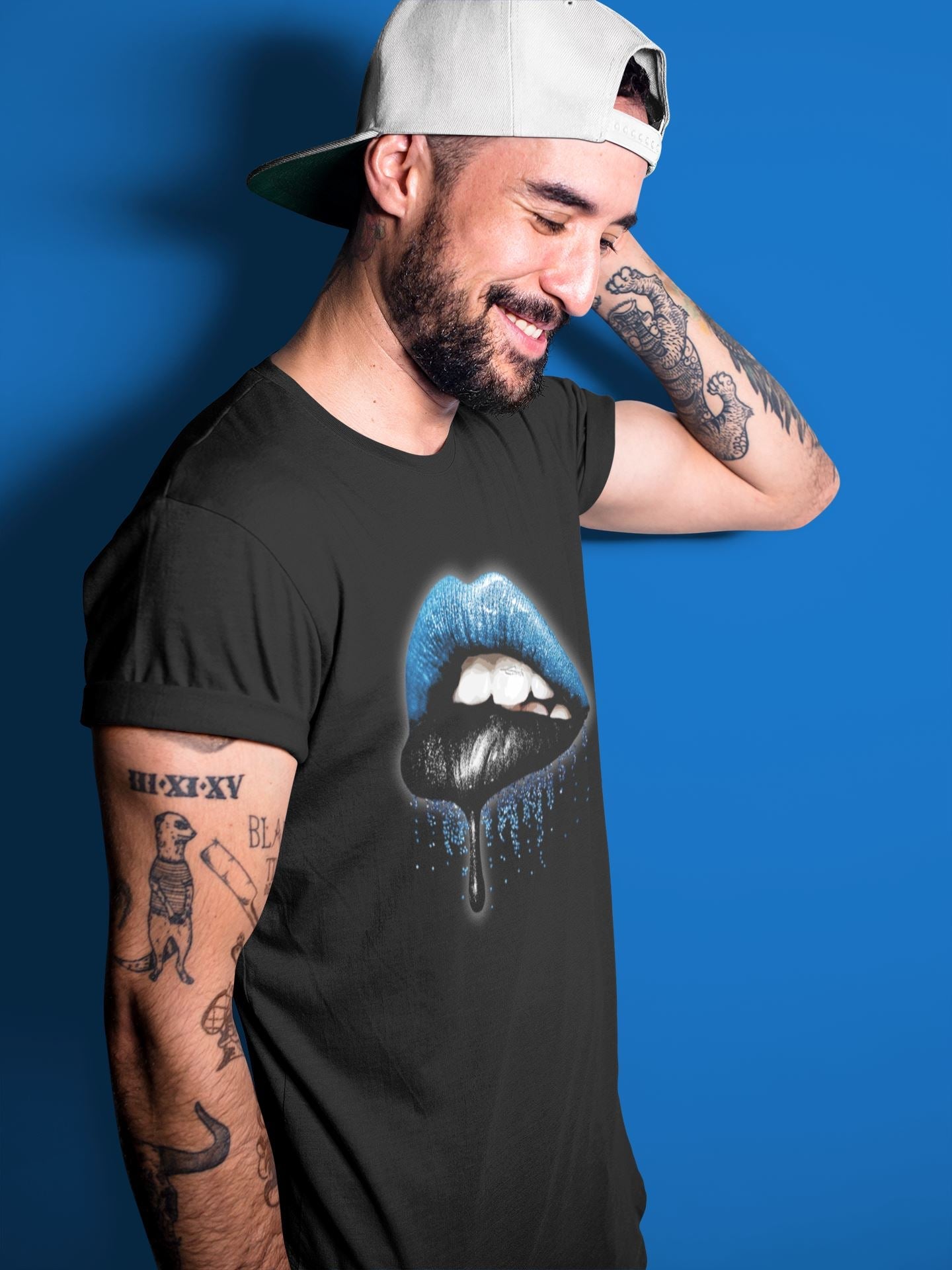 Jordan 1 Dark Marina Blue Sneaker Matching T-Shirt Dripping Lips Sneaker Tees Jordan 1 Dark Marina Blue Sneaker Release Tees Crew Neck Tees
