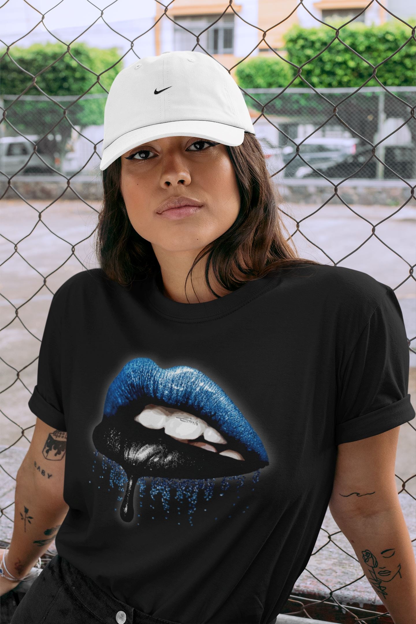 Jordan 1 Dark Marina Blue Sneaker Matching T-Shirt Dripping Lips Sneaker Tees Jordan 1 Dark Marina Blue Sneaker Release Tees Crew Neck Tees