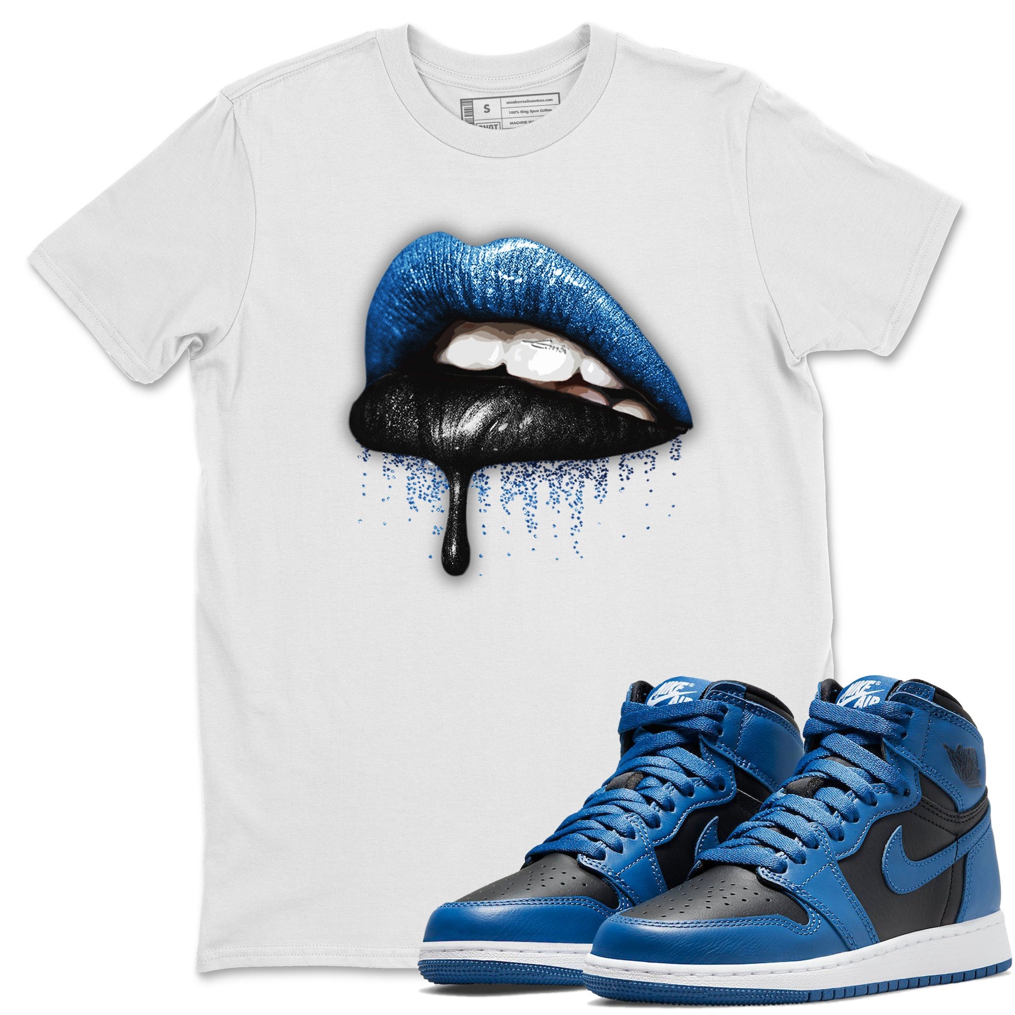 Jordan 1 Dark Marina Blue Sneaker Matching T-Shirt Dripping Lips Sneaker Tees Jordan 1 Dark Marina Blue Sneaker Release Tees Crew Neck Tees