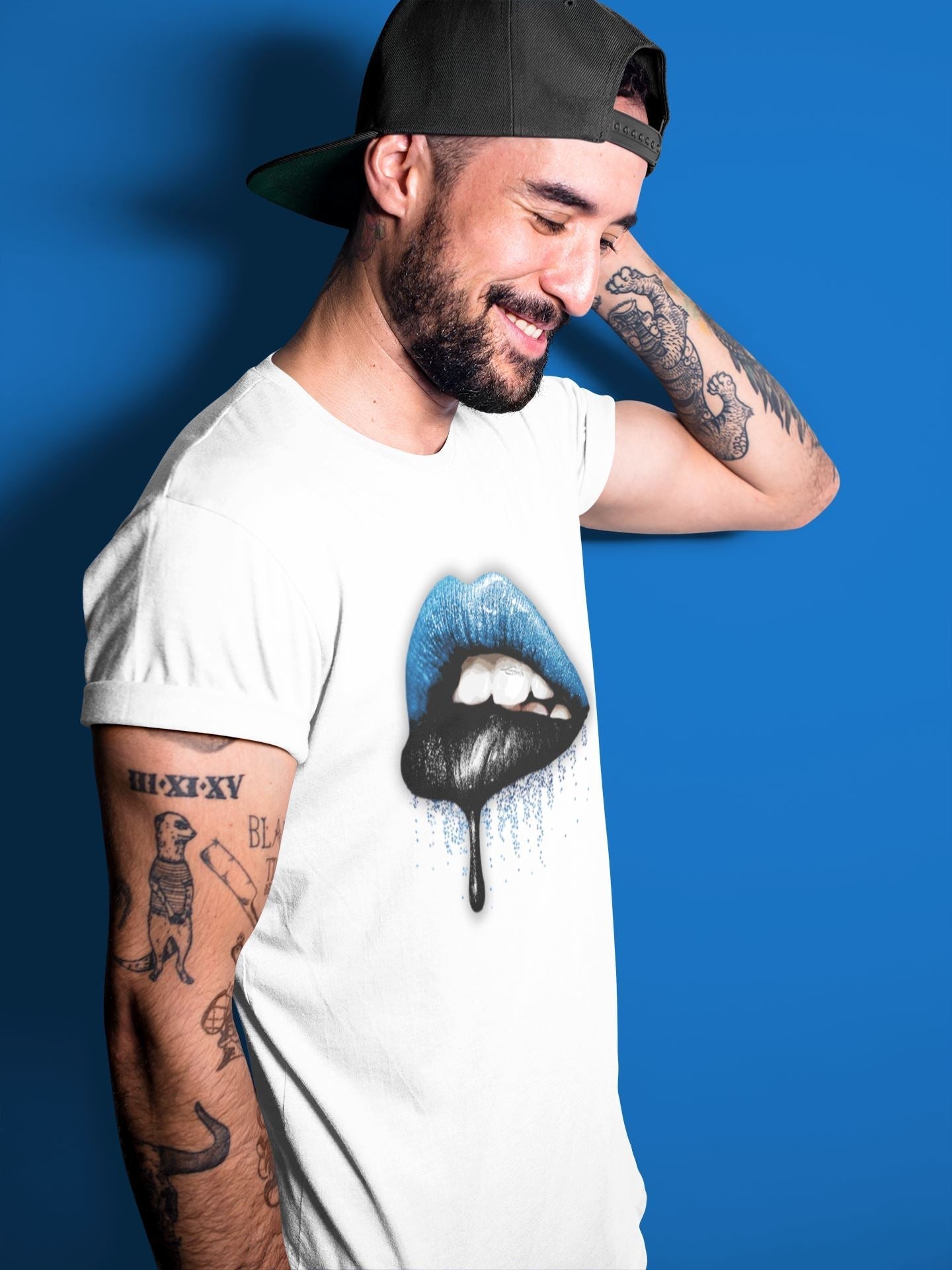 Jordan 1 Dark Marina Blue Sneaker Matching T-Shirt Dripping Lips Sneaker Tees Jordan 1 Dark Marina Blue Sneaker Release Tees Crew Neck Tees