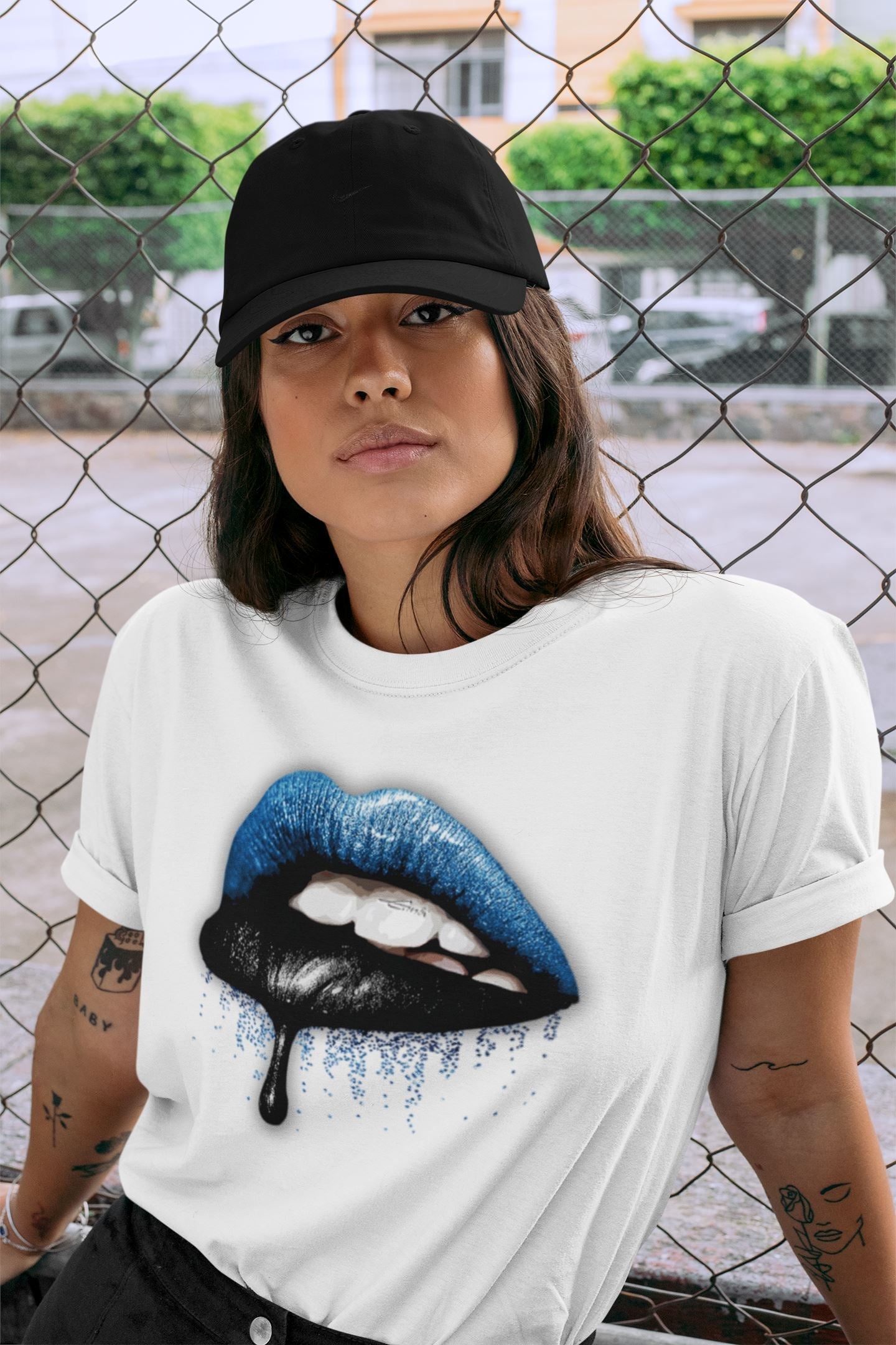 Jordan 1 Dark Marina Blue Sneaker Matching T-Shirt Dripping Lips Sneaker Tees Jordan 1 Dark Marina Blue Sneaker Release Tees Crew Neck Tees