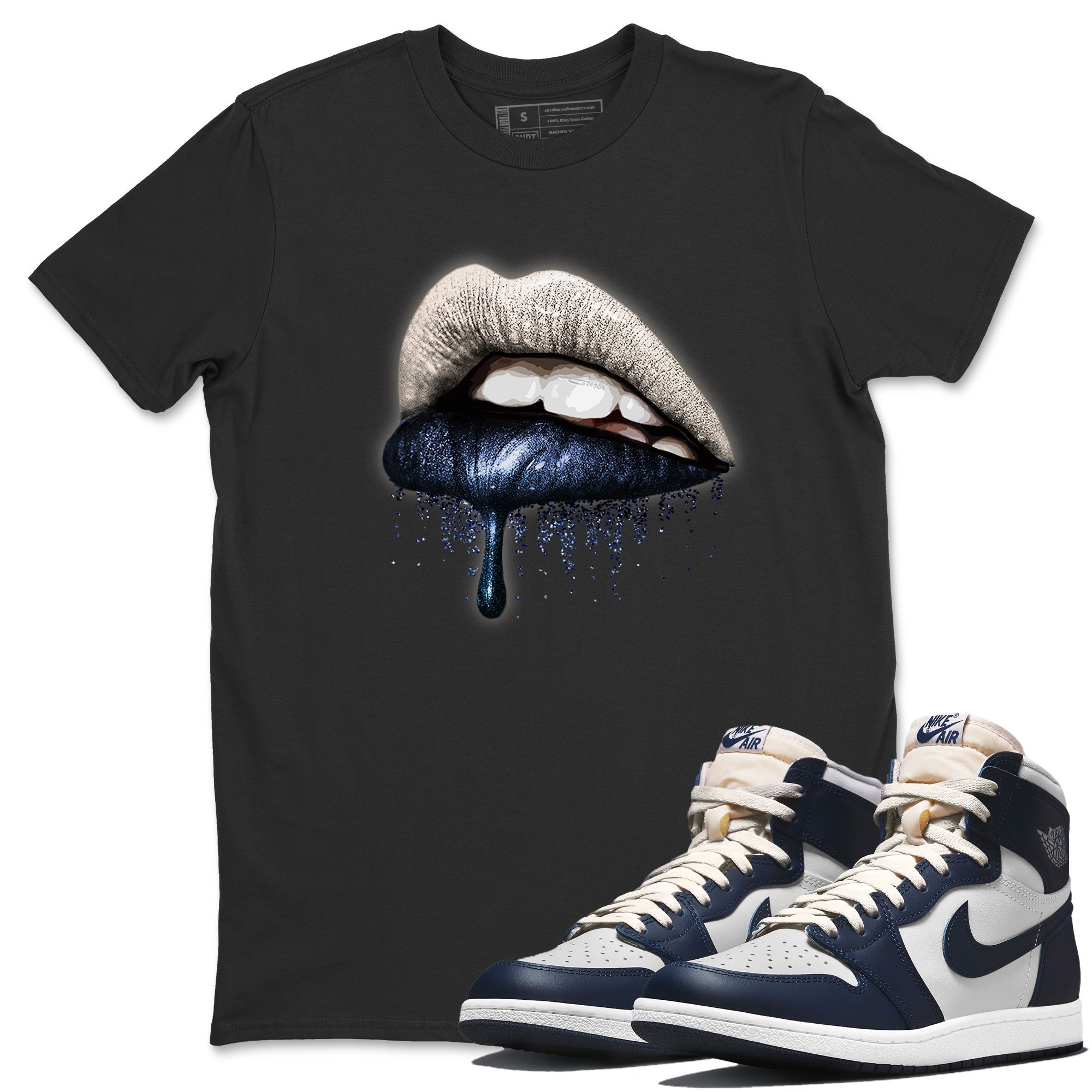 Jordan 1 85 Georgetown Sneaker Match Tees Dripping Lips Sneaker Tees Jordan 1 85 Georgetown Jordan to match sneaker T-Shirt Crew Neck Shirts