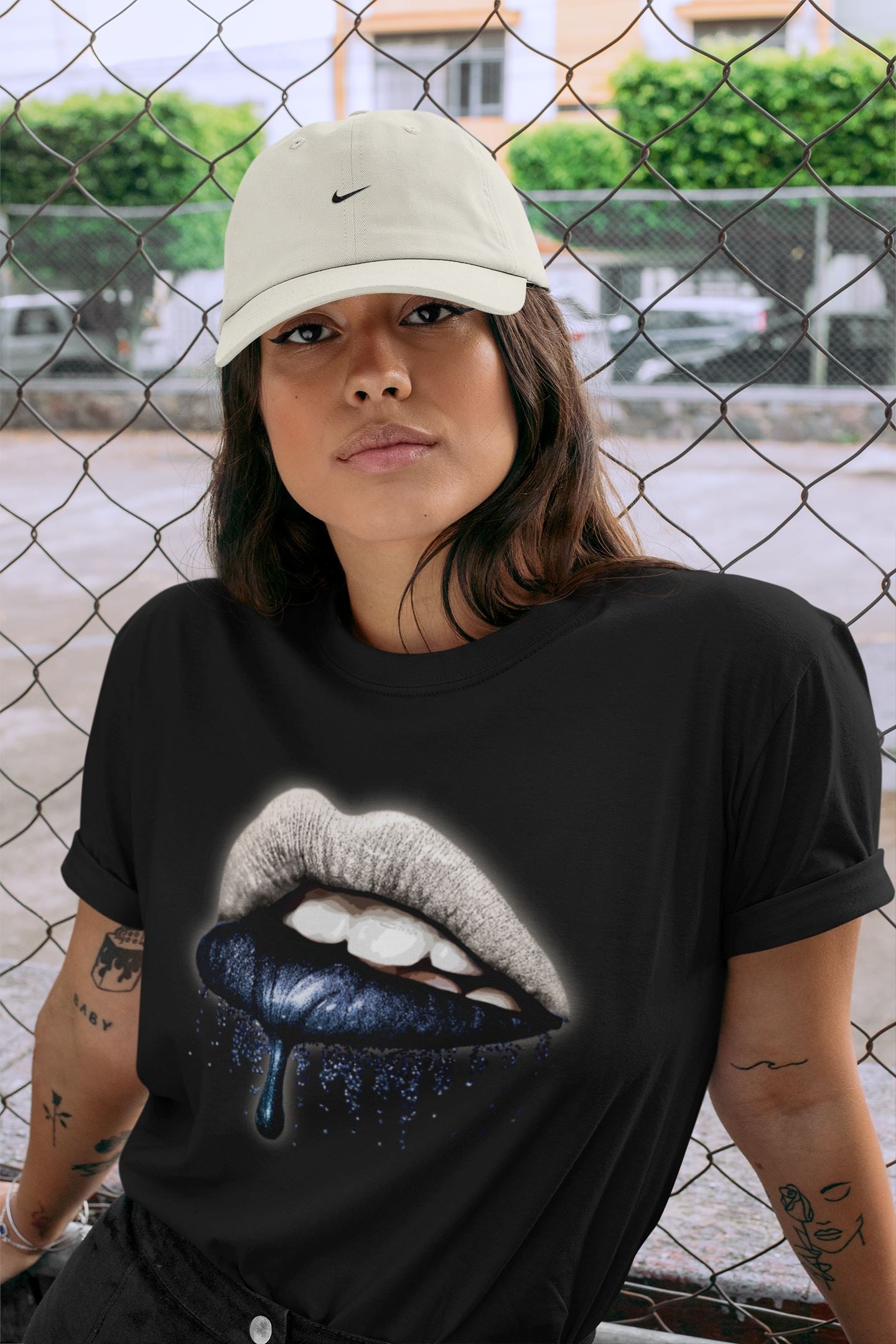 Jordan 1 85 Georgetown Sneaker Match Tees Dripping Lips Sneaker Tees Jordan 1 85 Georgetown Jordan to match sneaker T-Shirt Crew Neck Shirts