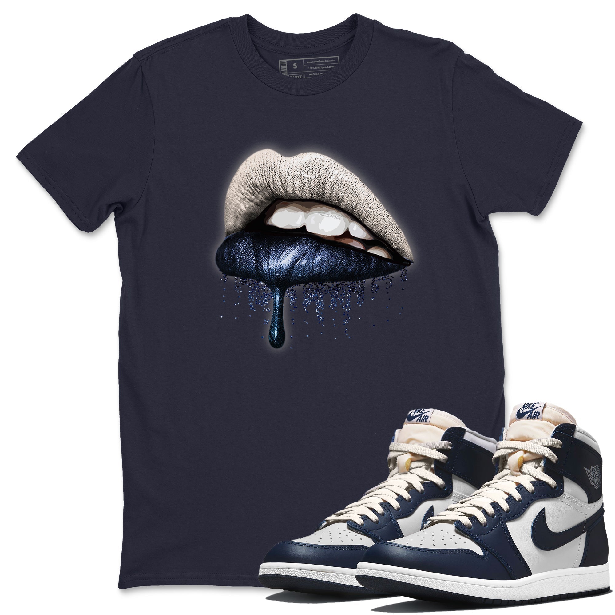 Jordan 1 85 Georgetown Sneaker Match Tees Dripping Lips Sneaker Tees Jordan 1 85 Georgetown Jordan to match sneaker T-Shirt Crew Neck Shirts