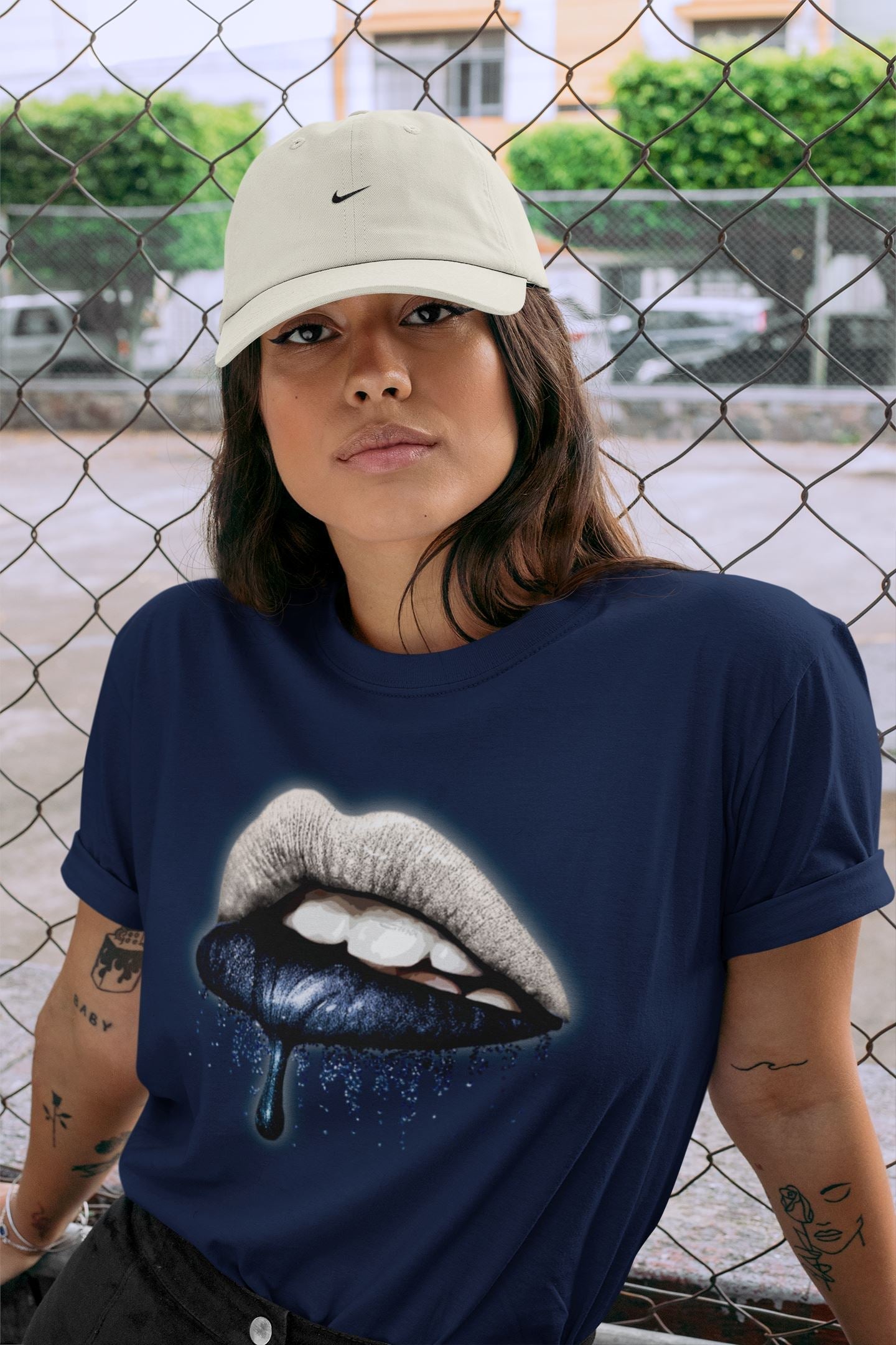 Jordan 1 85 Georgetown Sneaker Match Tees Dripping Lips Sneaker Tees Jordan 1 85 Georgetown Jordan to match sneaker T-Shirt Crew Neck Shirts