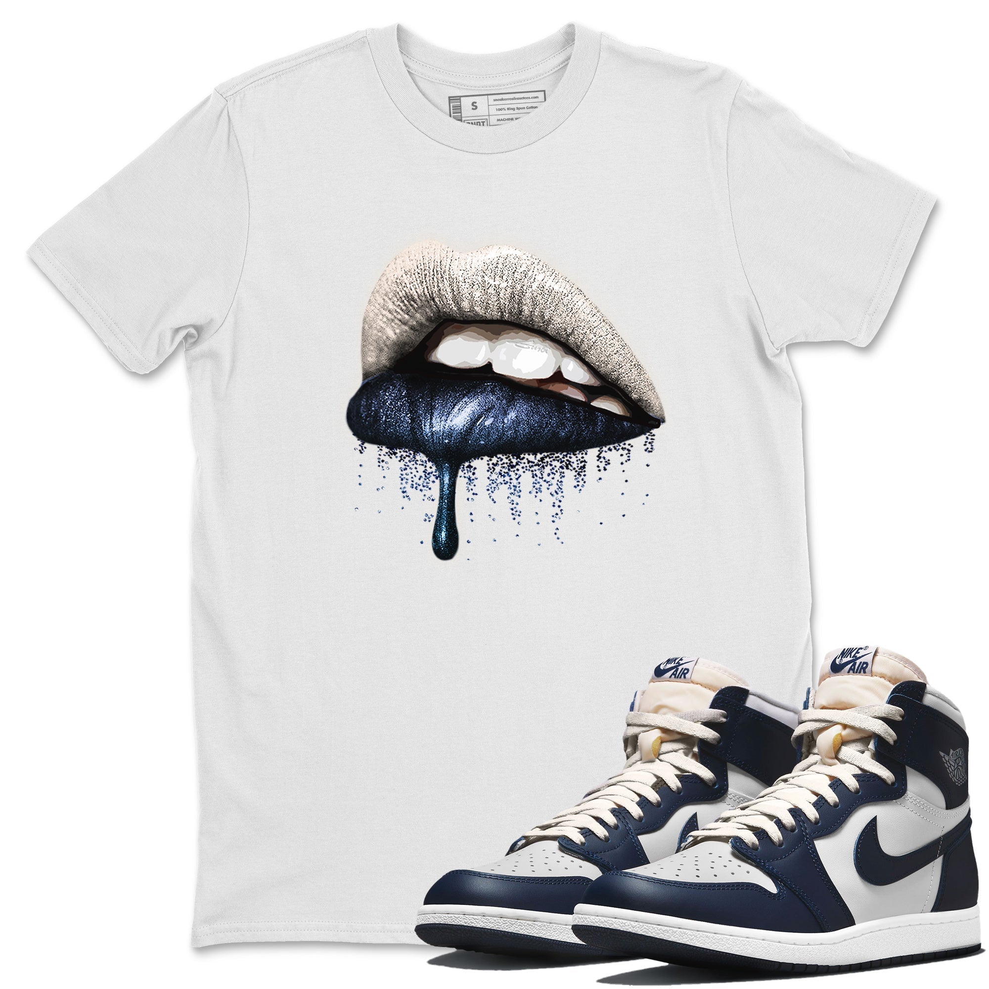 Jordan 1 85 Georgetown Sneaker Match Tees Dripping Lips Sneaker Tees Jordan 1 85 Georgetown Jordan to match sneaker T-Shirt Crew Neck Shirts