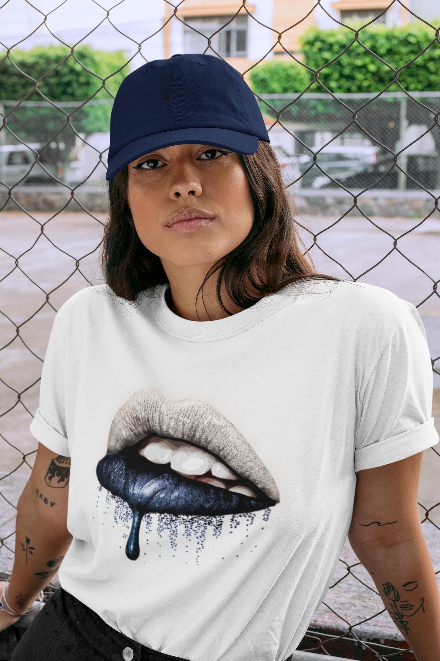 Jordan 1 85 Georgetown Sneaker Match Tees Dripping Lips Sneaker Tees Jordan 1 85 Georgetown Jordan to match sneaker T-Shirt Crew Neck Shirts