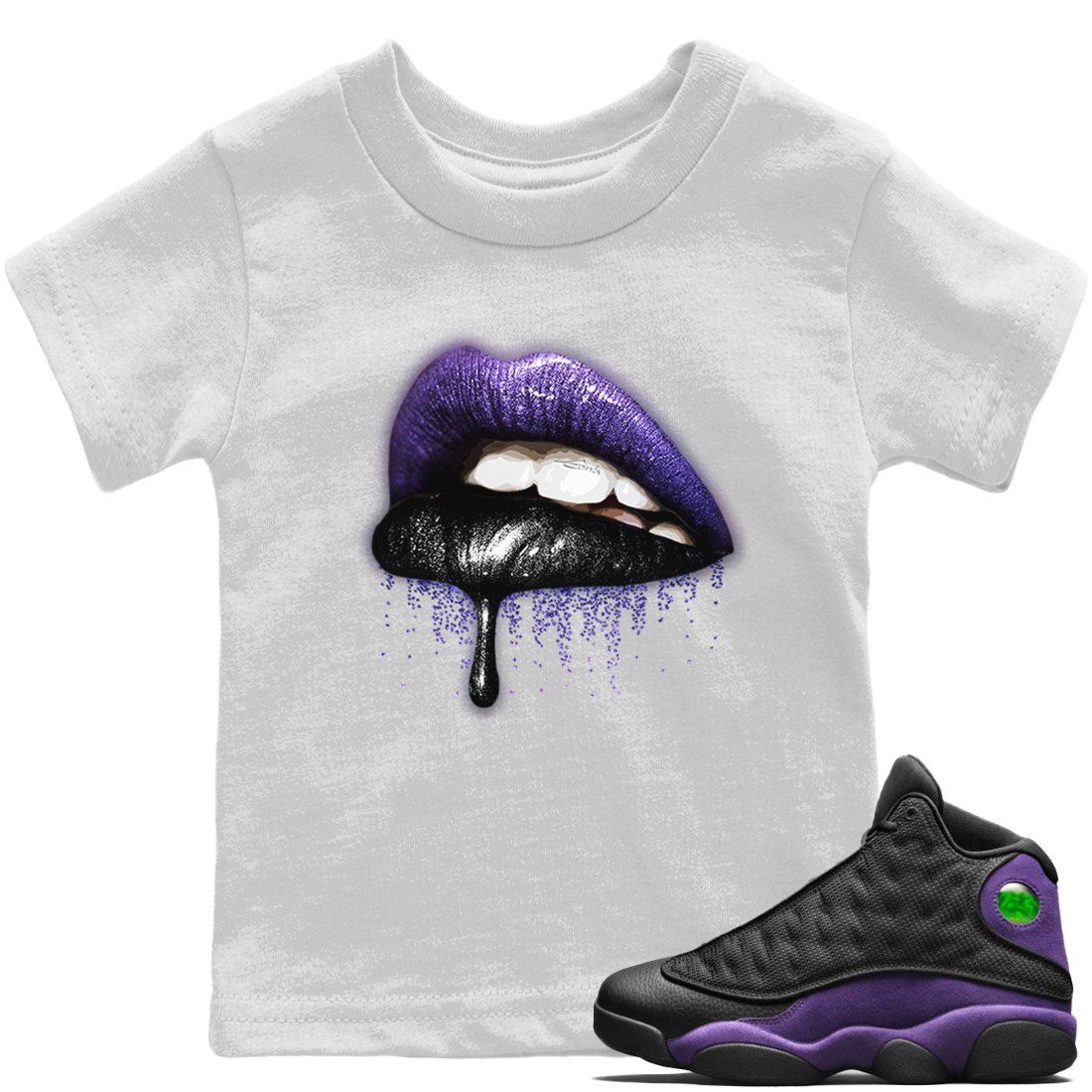 Jordan 13 Court Purple Sneaker Matching T-Shirt Dripping Lips Sneaker Tees Jordan 13 Court Purple Sneaker Release Tees Kids Shirts