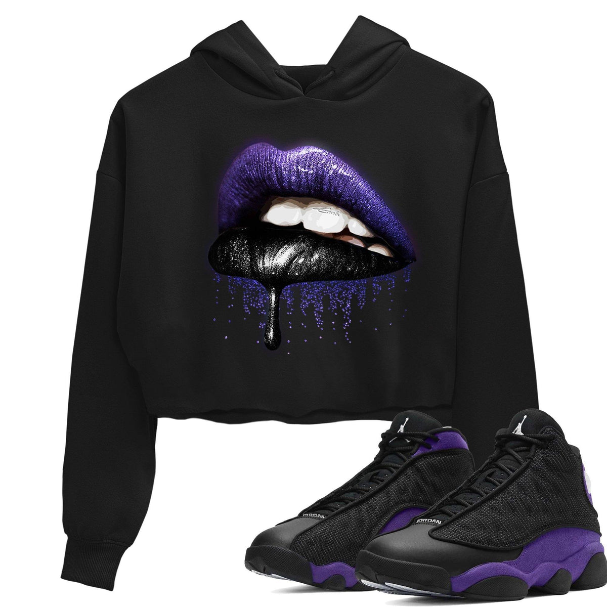 Jordan 13 Court Purple Sneaker Matching T-Shirt Dripping Lips Sneaker Tees Jordan 13 Court Purple Sneaker Release Tees Women's Shirts
