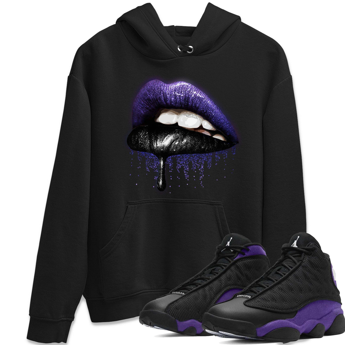 Jordan 13 Court Purple Sneaker Matching T-Shirt Dripping Lips Sneaker Tees Jordan 13 Court Purple Sneaker Release Tees Crew Neck Tees
