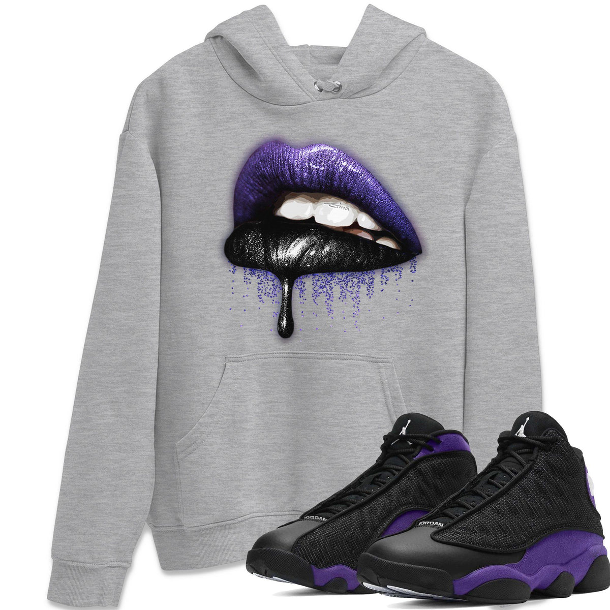 Jordan 13 Court Purple Sneaker Matching T-Shirt Dripping Lips Sneaker Tees Jordan 13 Court Purple Sneaker Release Tees Crew Neck Tees