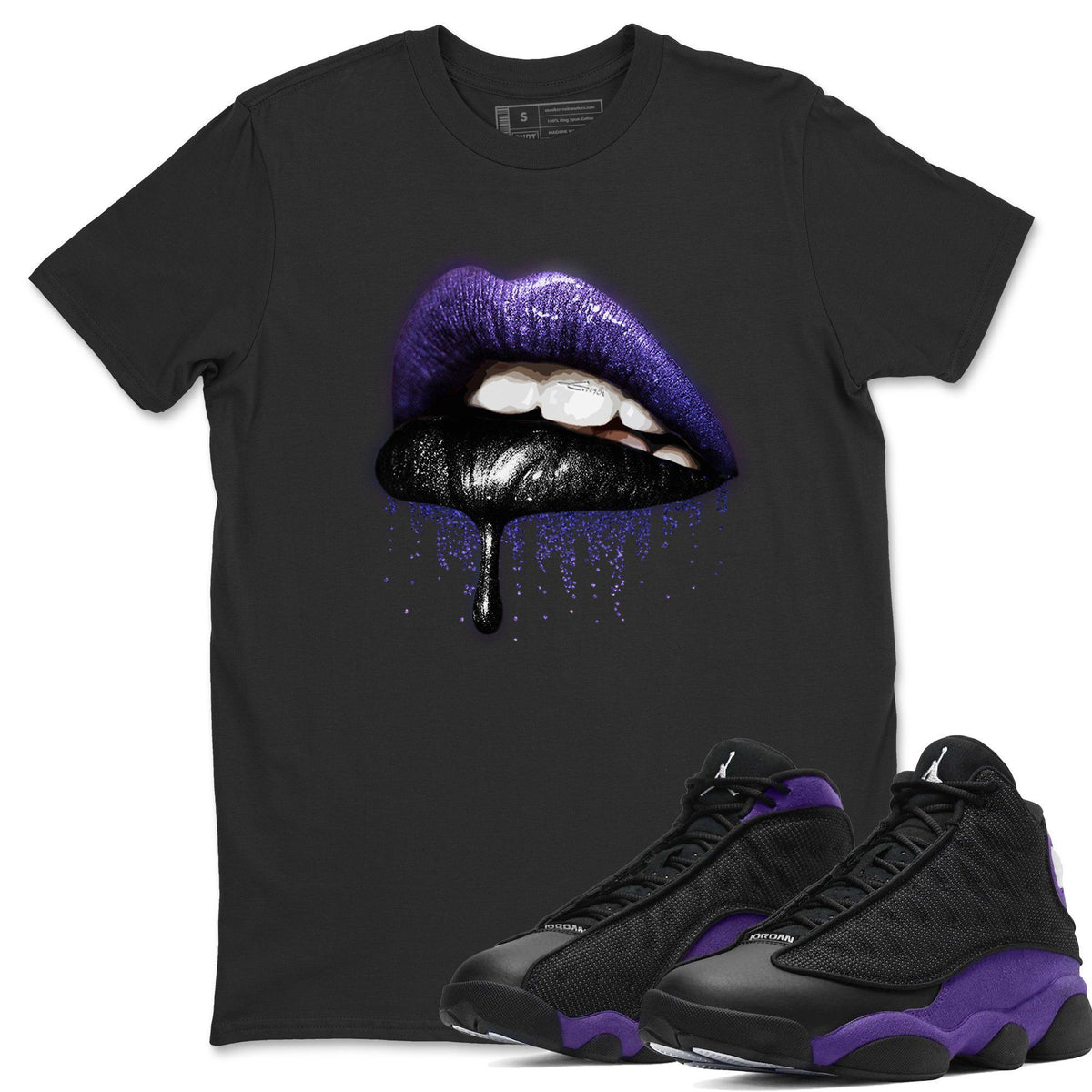 Jordan 13 Court Purple Sneaker Matching T-Shirt Dripping Lips Sneaker Tees Jordan 13 Court Purple Sneaker Release Tees Crew Neck Tees