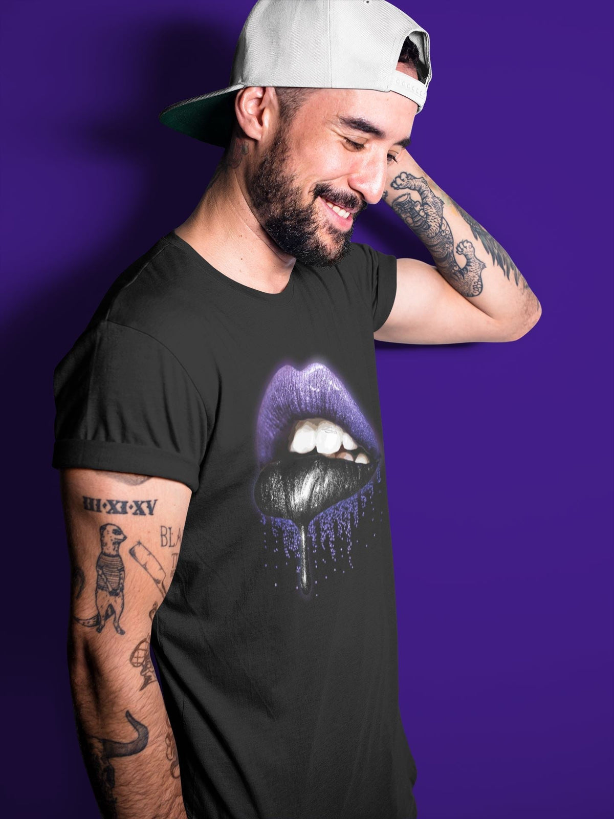 Jordan 13 Court Purple Sneaker Matching T-Shirt Dripping Lips Sneaker Tees Jordan 13 Court Purple Sneaker Release Tees Crew Neck Tees