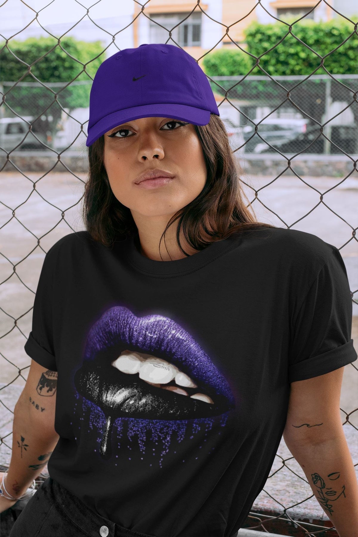 Jordan 13 Court Purple Sneaker Matching T-Shirt Dripping Lips Sneaker Tees Jordan 13 Court Purple Sneaker Release Tees Crew Neck Tees