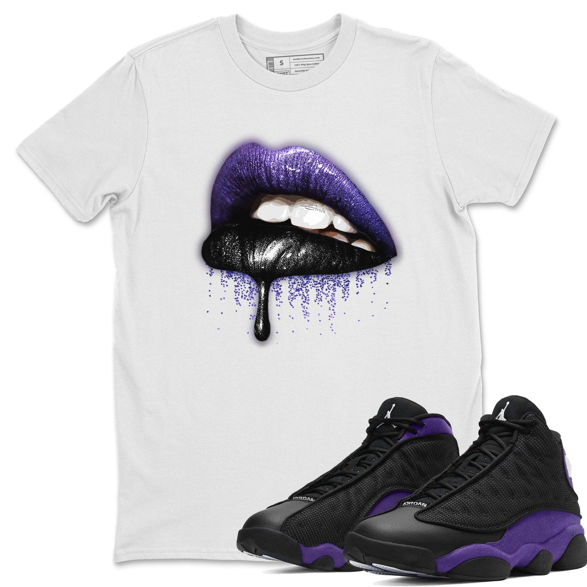 Jordan 13 Court Purple Sneaker Matching T-Shirt Dripping Lips Sneaker Tees Jordan 13 Court Purple Sneaker Release Tees Crew Neck Tees