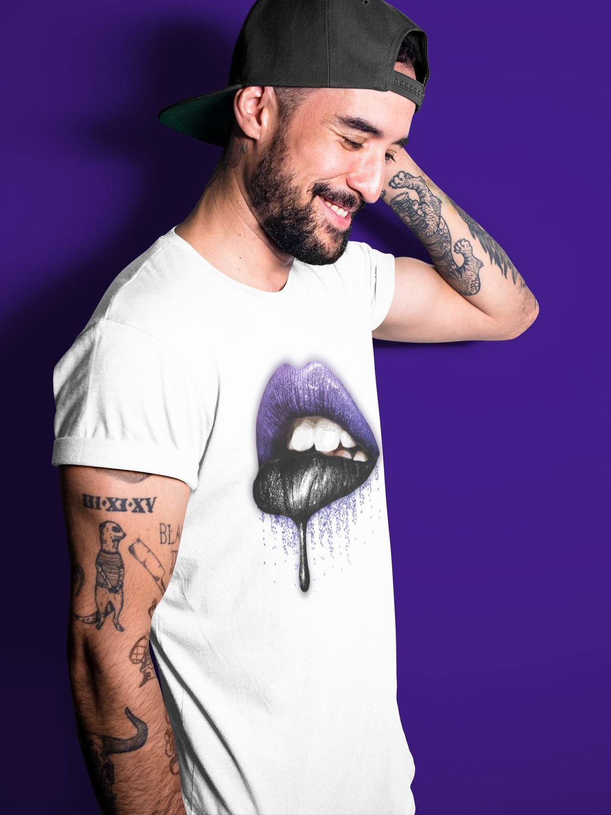 Jordan 13 Court Purple Sneaker Matching T-Shirt Dripping Lips Sneaker Tees Jordan 13 Court Purple Sneaker Release Tees Crew Neck Tees