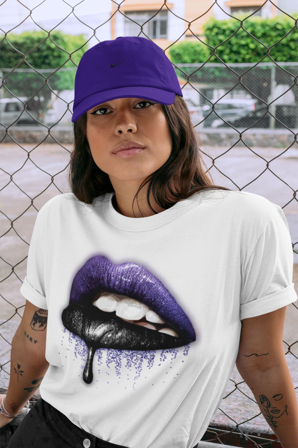 Jordan 13 Court Purple Sneaker Matching T-Shirt Dripping Lips Sneaker Tees Jordan 13 Court Purple Sneaker Release Tees Crew Neck Tees