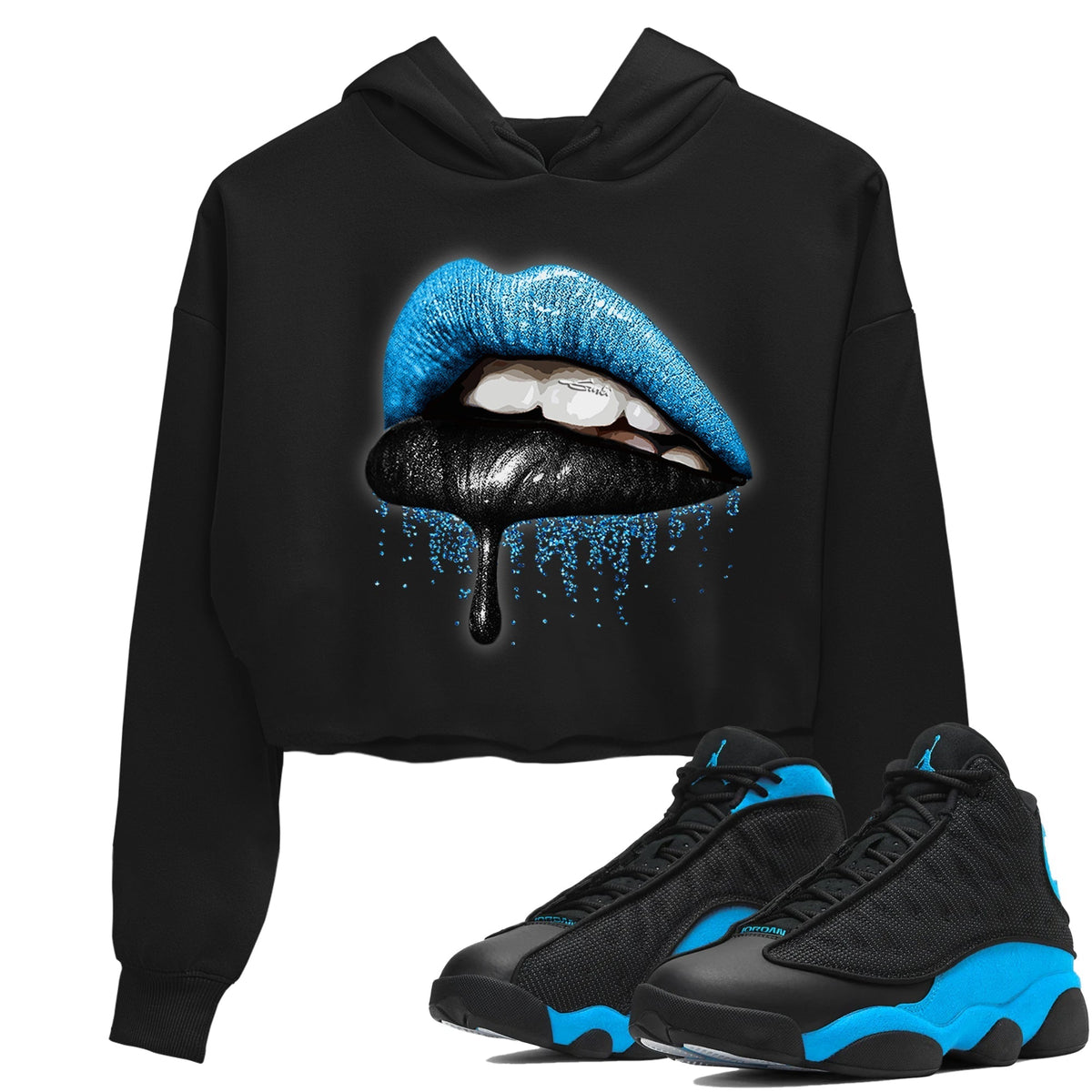 Jordan 13 UNC Sneaker Matching T-Shirt Dripping Lips Sneaker Tees Jordan 13 UNC Sneaker Release Tees Women's Shirts