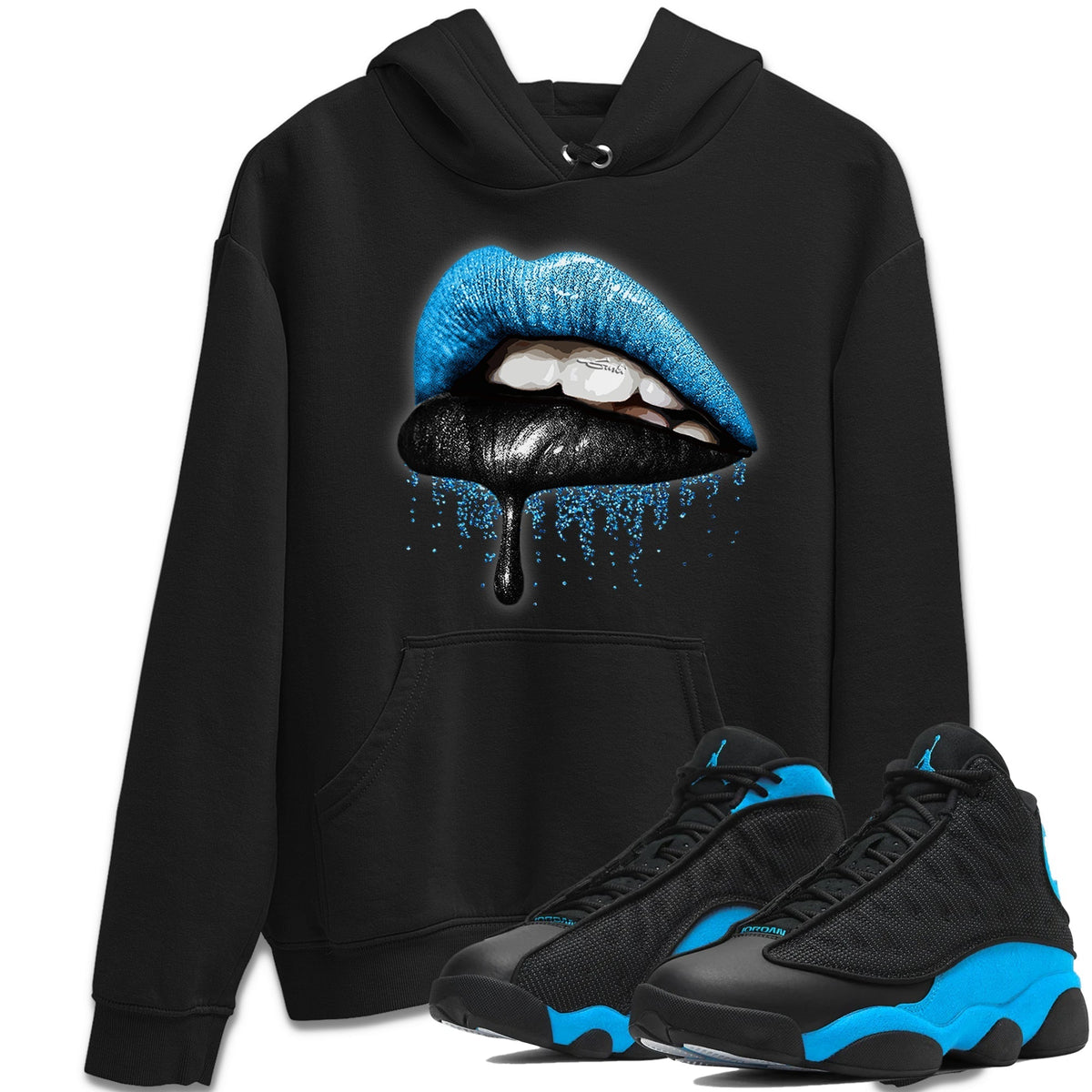 Jordan 13 UNC Sneaker Matching T-Shirt Dripping Lips Sneaker Tees Jordan 13 UNC Sneaker Release Tees Crew Neck Tees