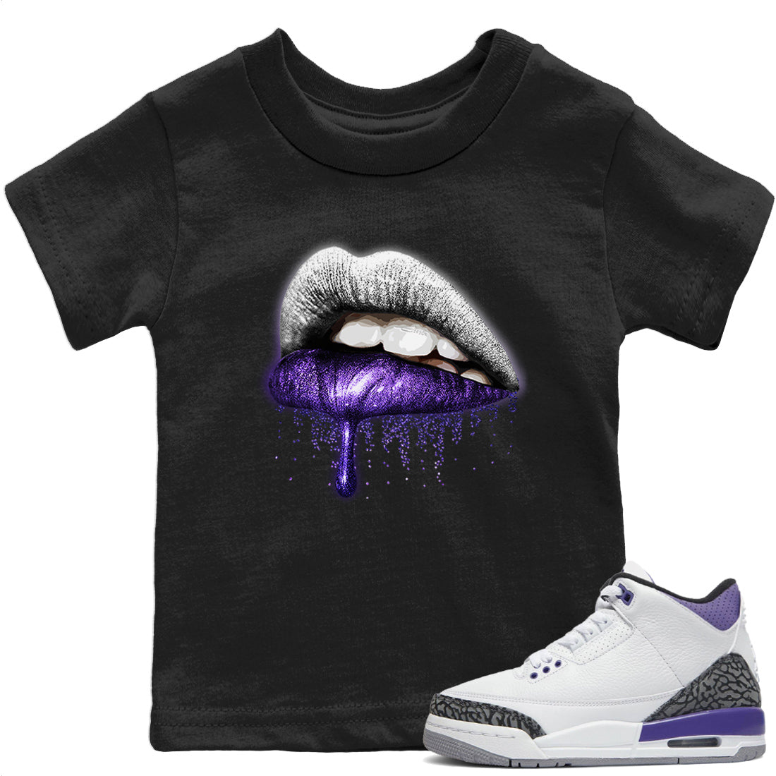 Jordan 3 Dark Iris Sneaker Matching T-Shirt Dripping Lips Sneaker Tees Jordan 3 Dark Iris Sneaker Release Tees Kids Shirts