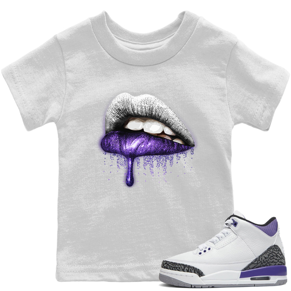 Jordan 3 Dark Iris Sneaker Matching T-Shirt Dripping Lips Sneaker Tees Jordan 3 Dark Iris Sneaker Release Tees Kids Shirts